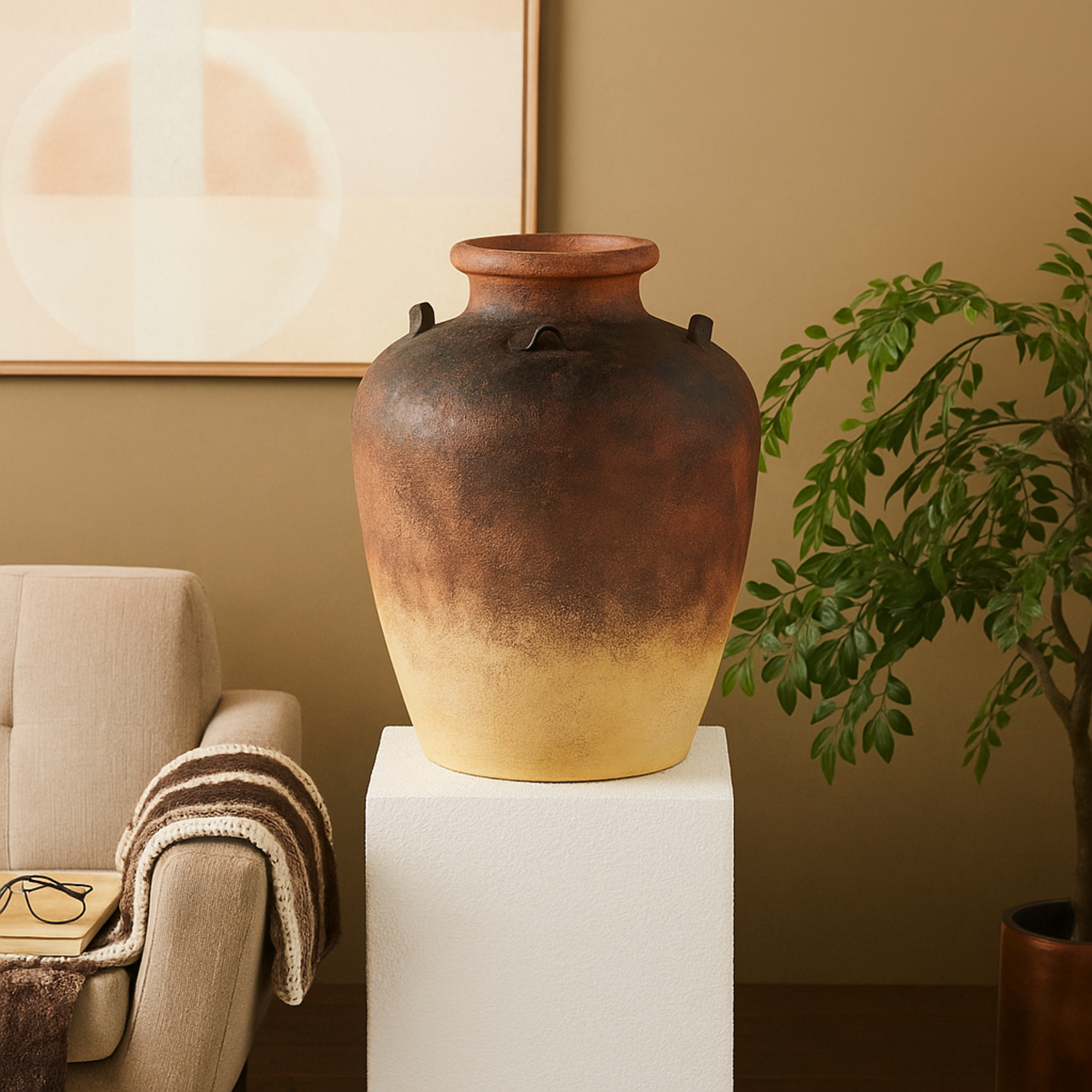 Copper Magnesium Oxide Textured Ombre Antique Amphora Decorative Vase