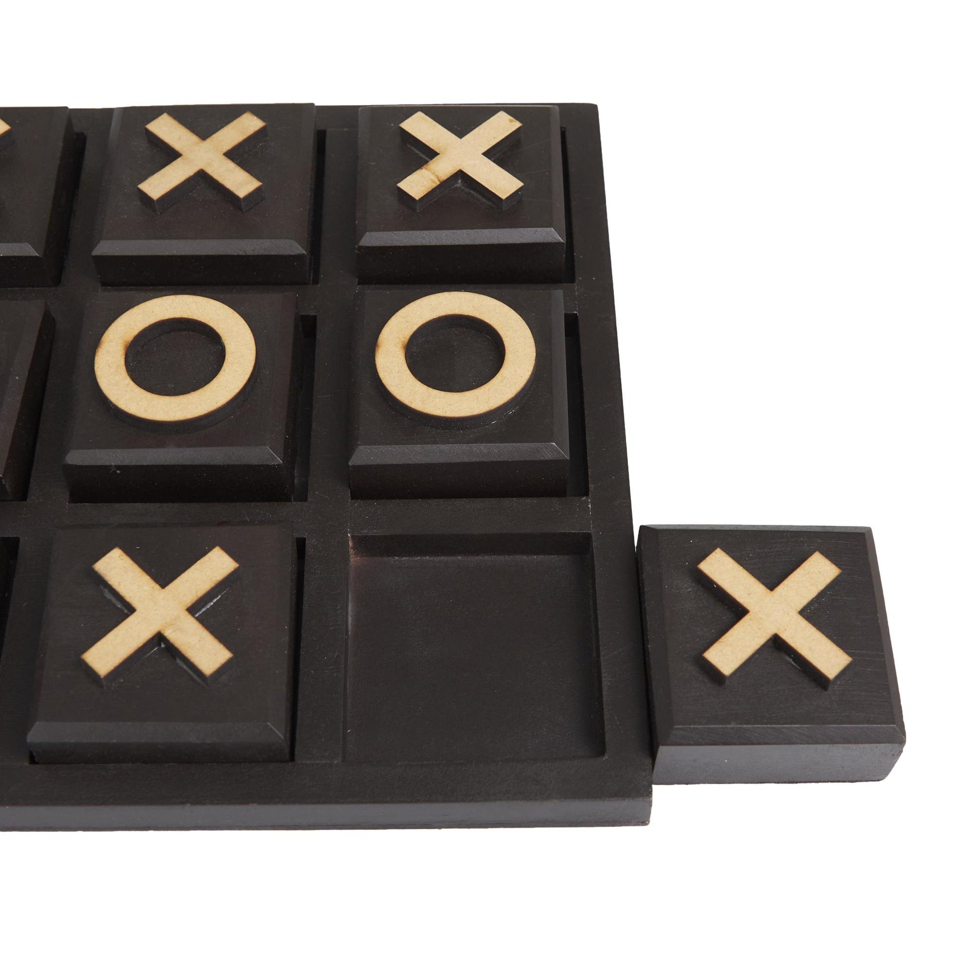 Tic Tac Toe Dark Brown Wooden Block Home Decor Game Set with Light Wood Pieces
