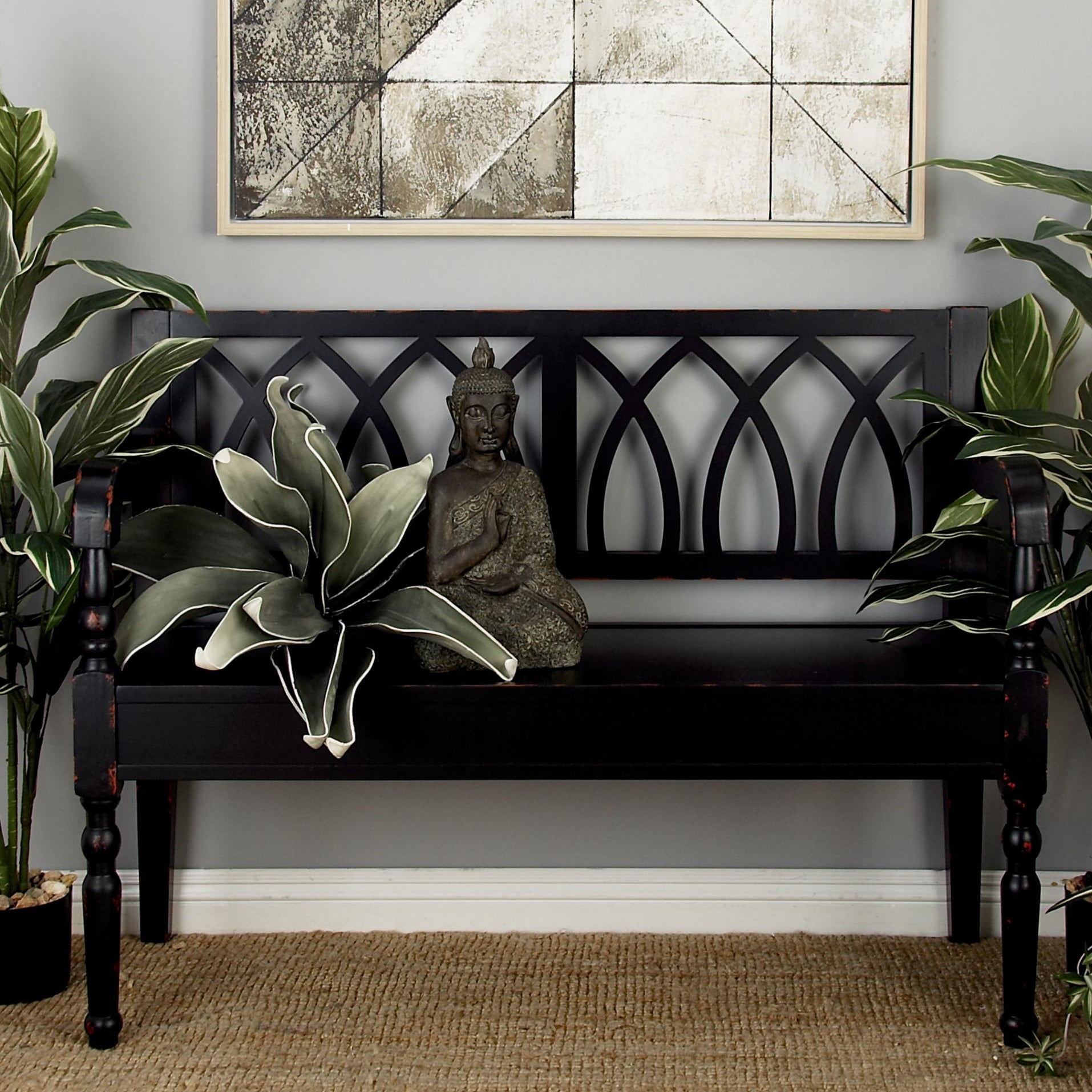 Wood Home Bench with Arched Design Back and Turned Legs 48" x 19" x 36"