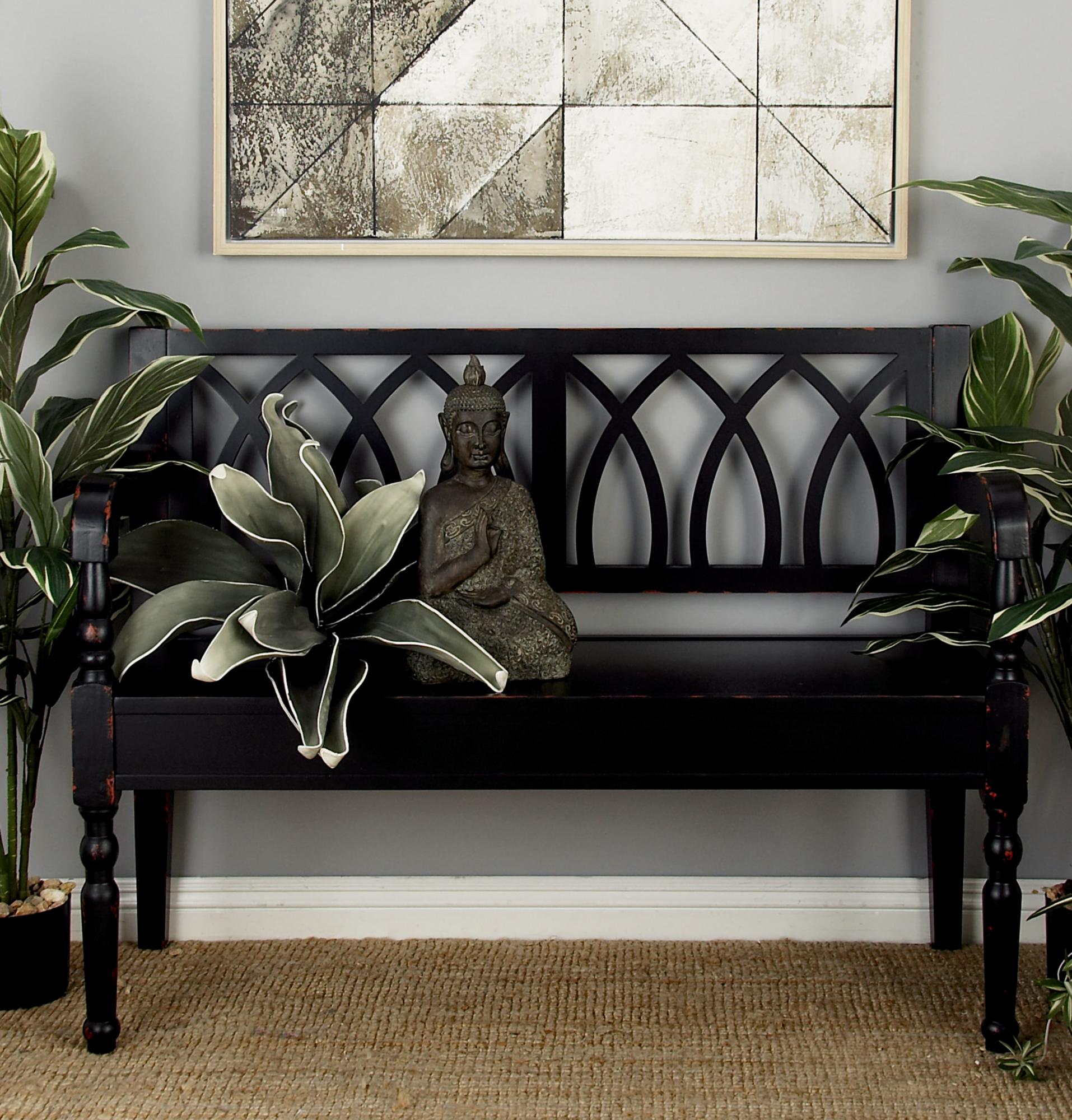 Wood Home Bench with Arched Design Back and Turned Legs 48" x 19" x 36"