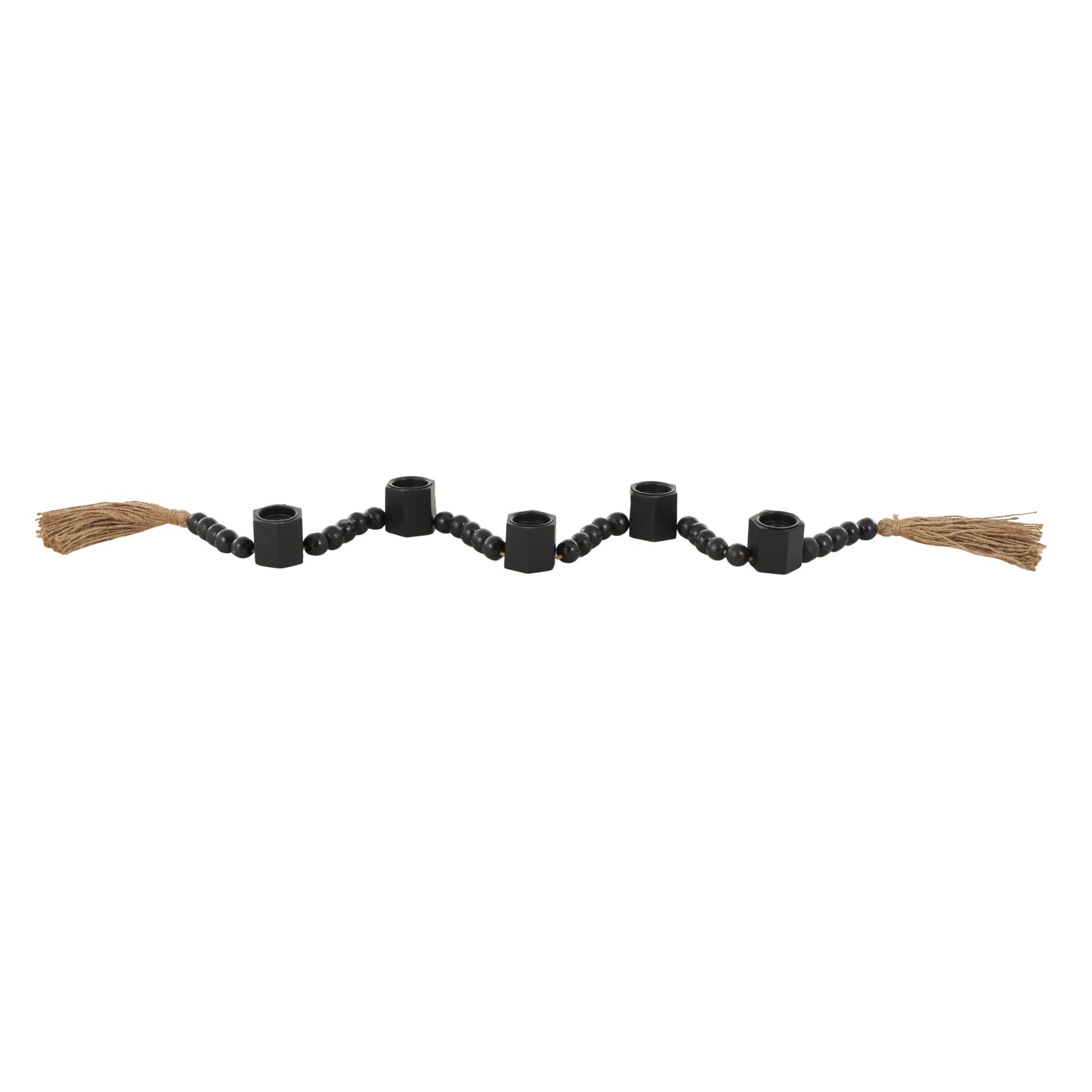 Mango Wood Garland Decorative Candle Holder with Brown Tassel