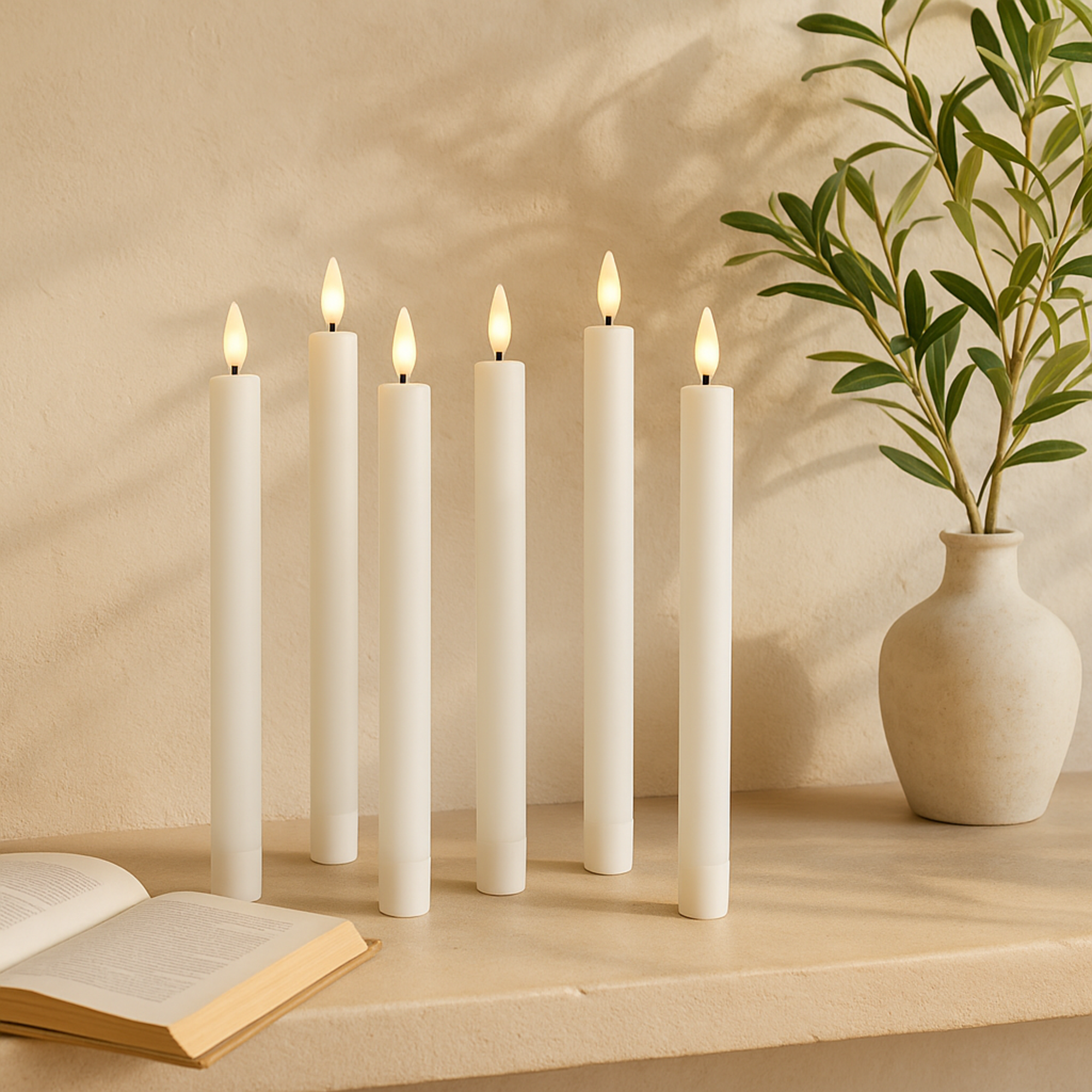 Set of 6 Wax Indoor Outdoor Flameless Candle with Remote Control Set of 6 10"H