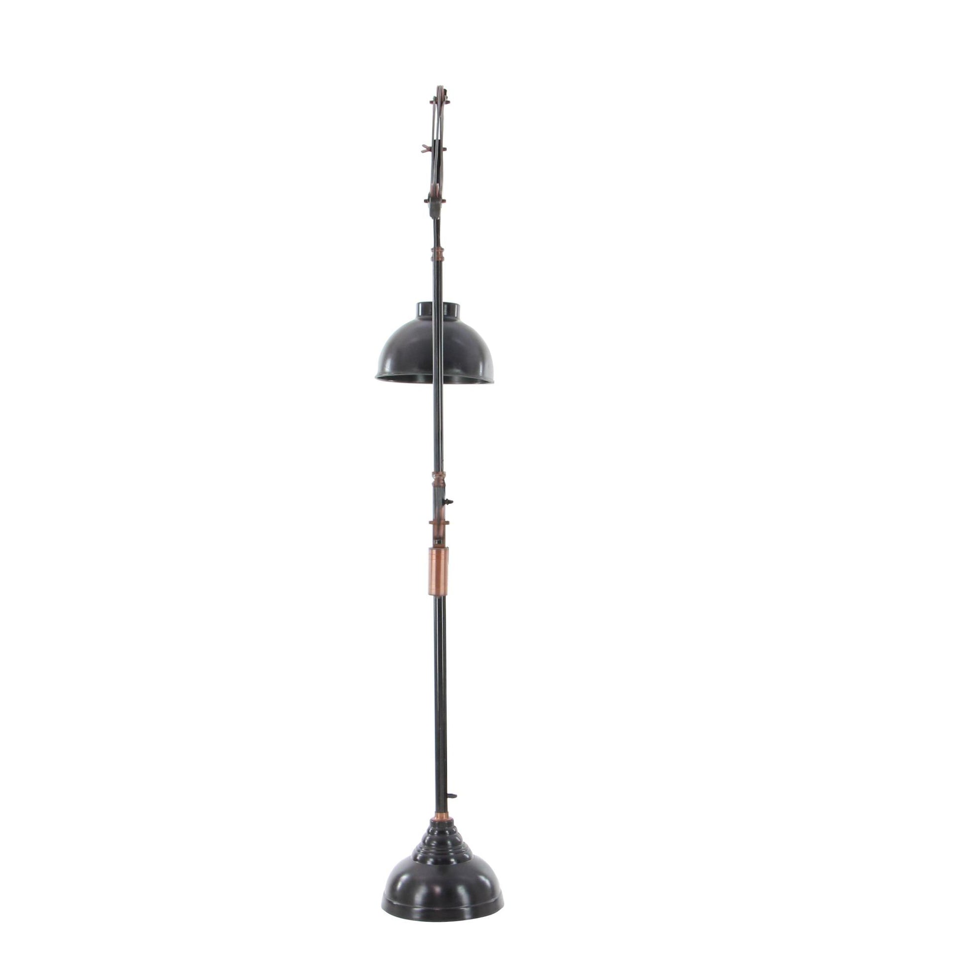 Black Aluminum Metal Pulley Room Floor Lamp with Copper Accents