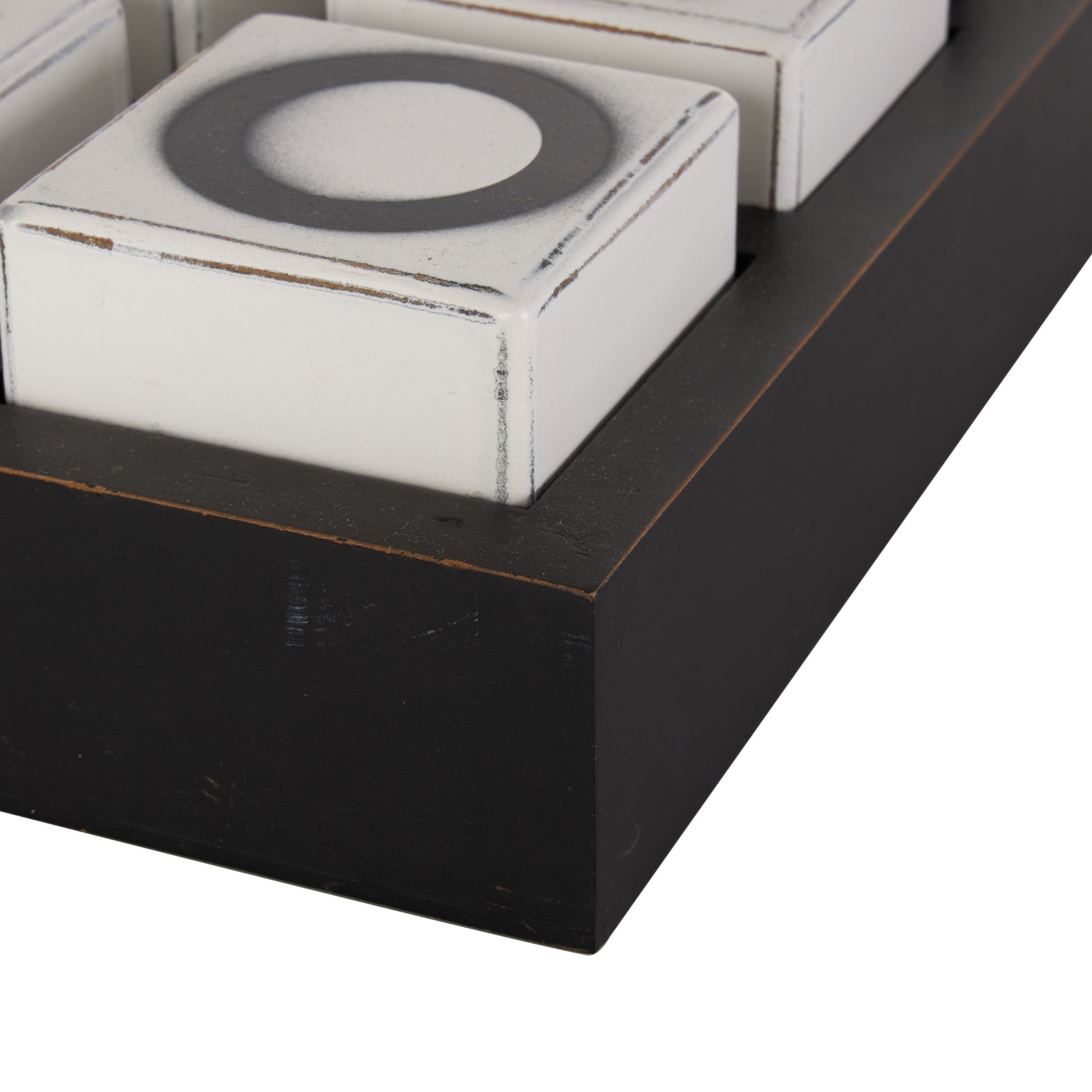 Tic Tac Toe Black Wooden Home Decor Game Set with White Block Pieces