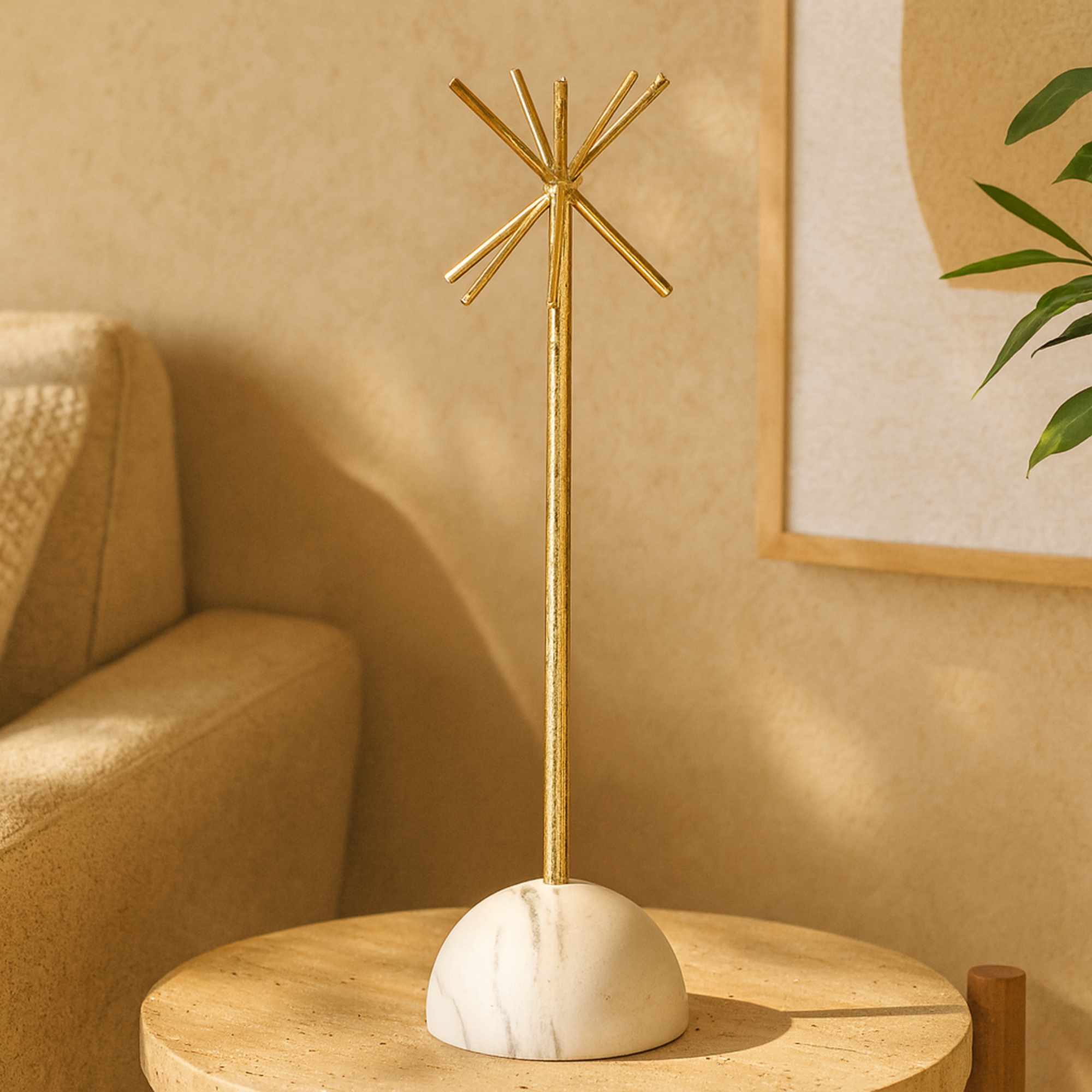 Gold Metal 12 Slot Display Jewelry Stand with White Base