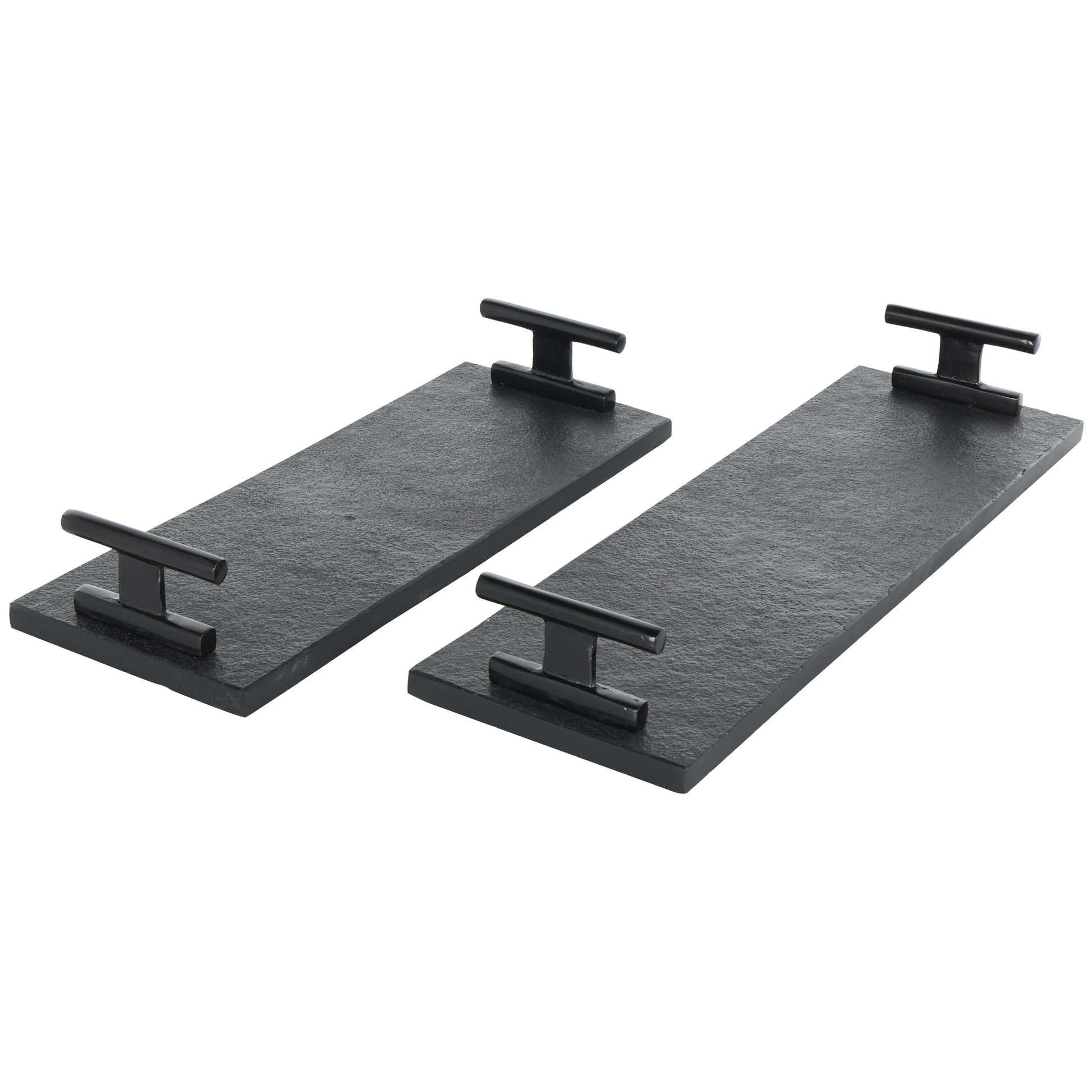 Set of 2 Marble Slim Textured Living Room Decor Tray with Rod Handles Set of 2 22", 18"W