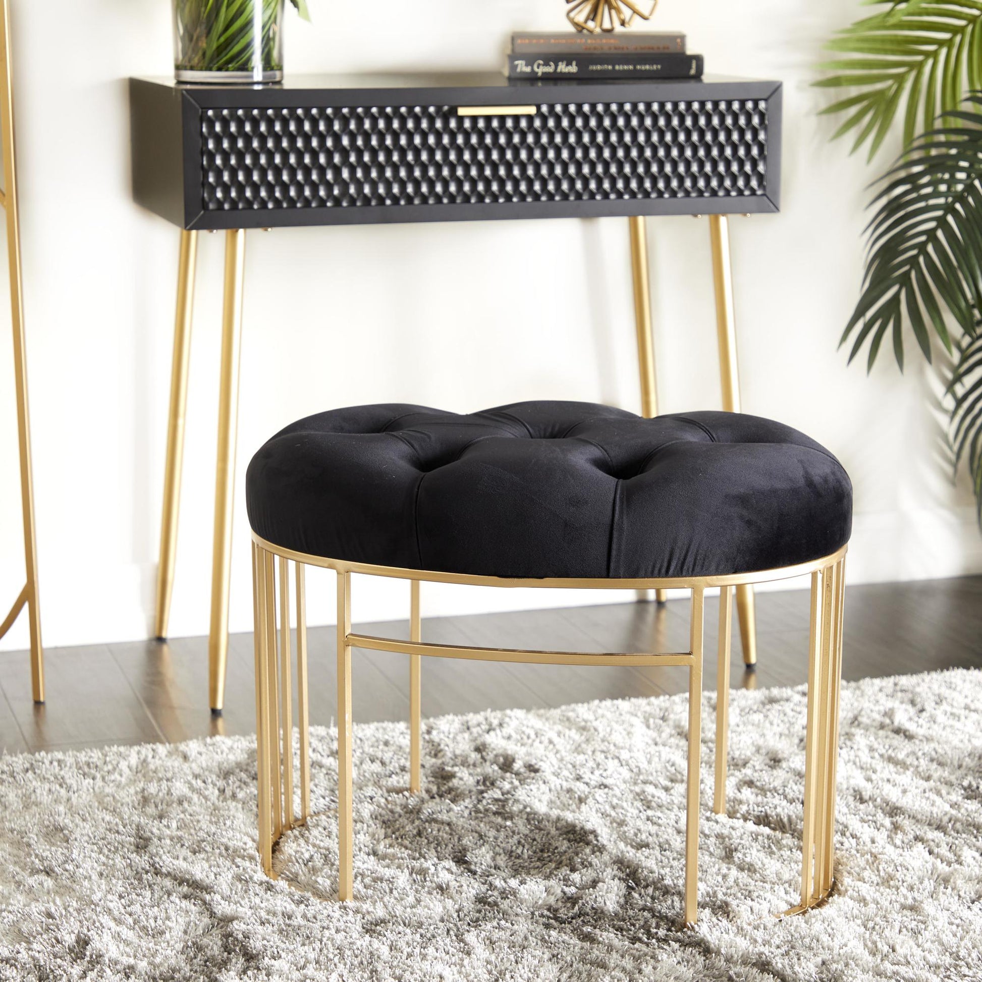 Velvet Home Bench with Gold Legs