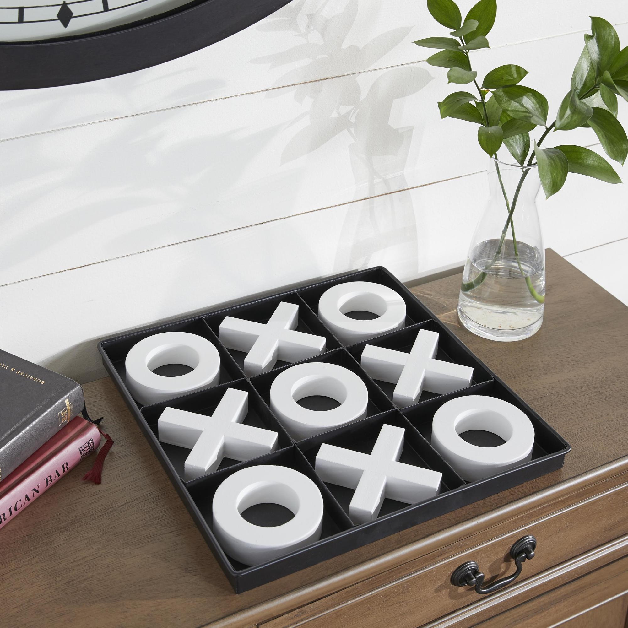 Tic Tac Toe Black Wood Home Decor Game Set with White Pieces