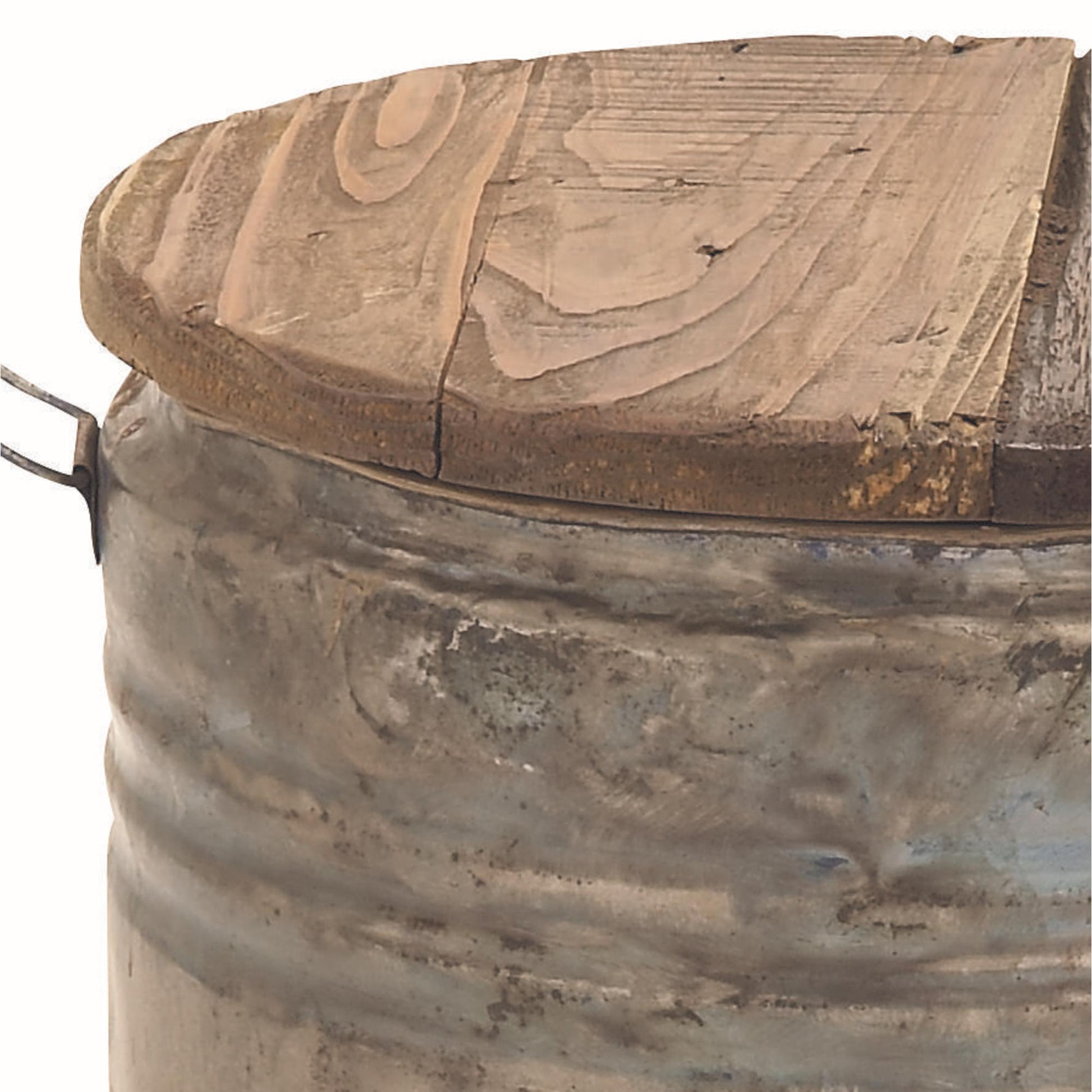 Gray Metal Side End Accent Table with Brown Wood Top
