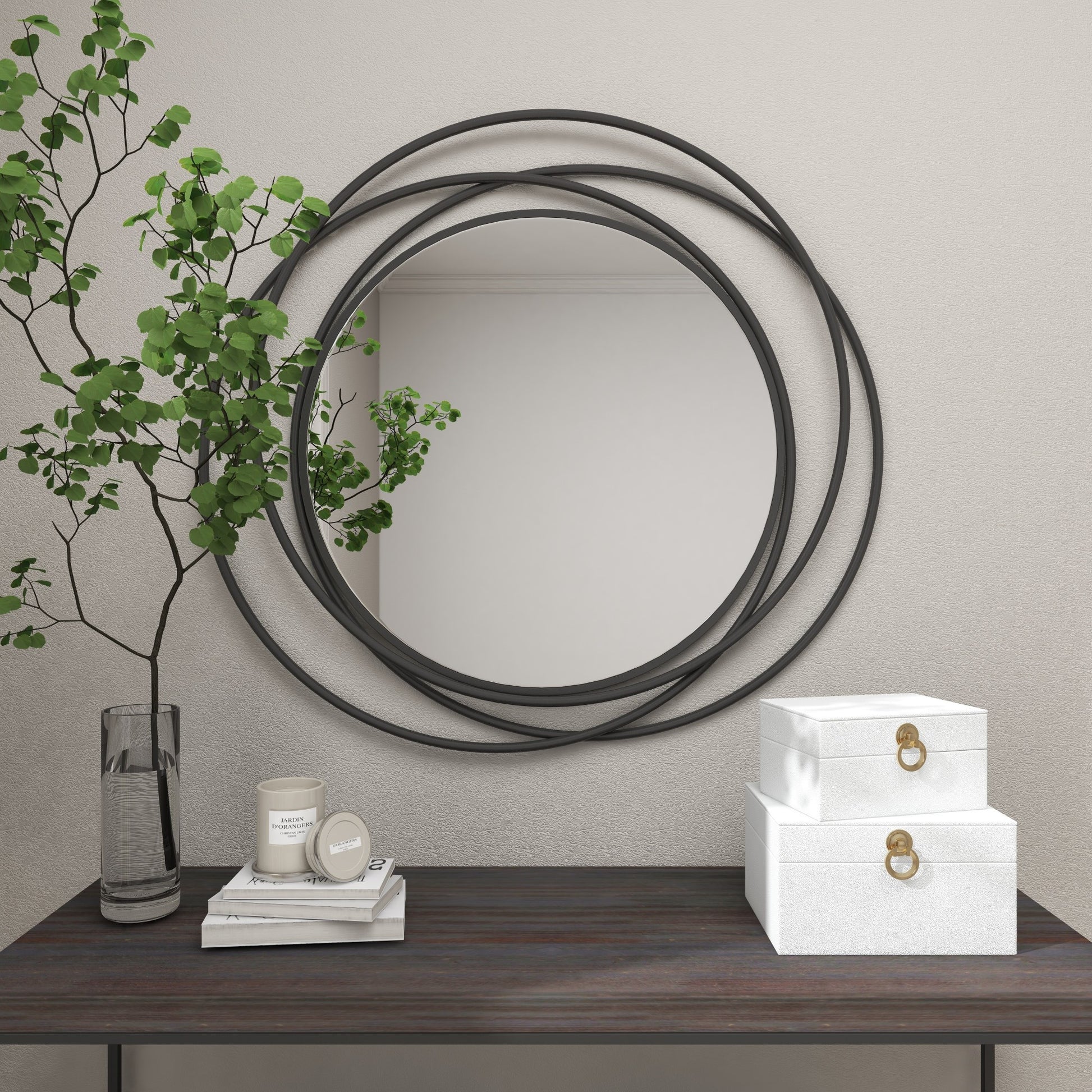 Metal Room Wall Mirror with Overlapping Circles