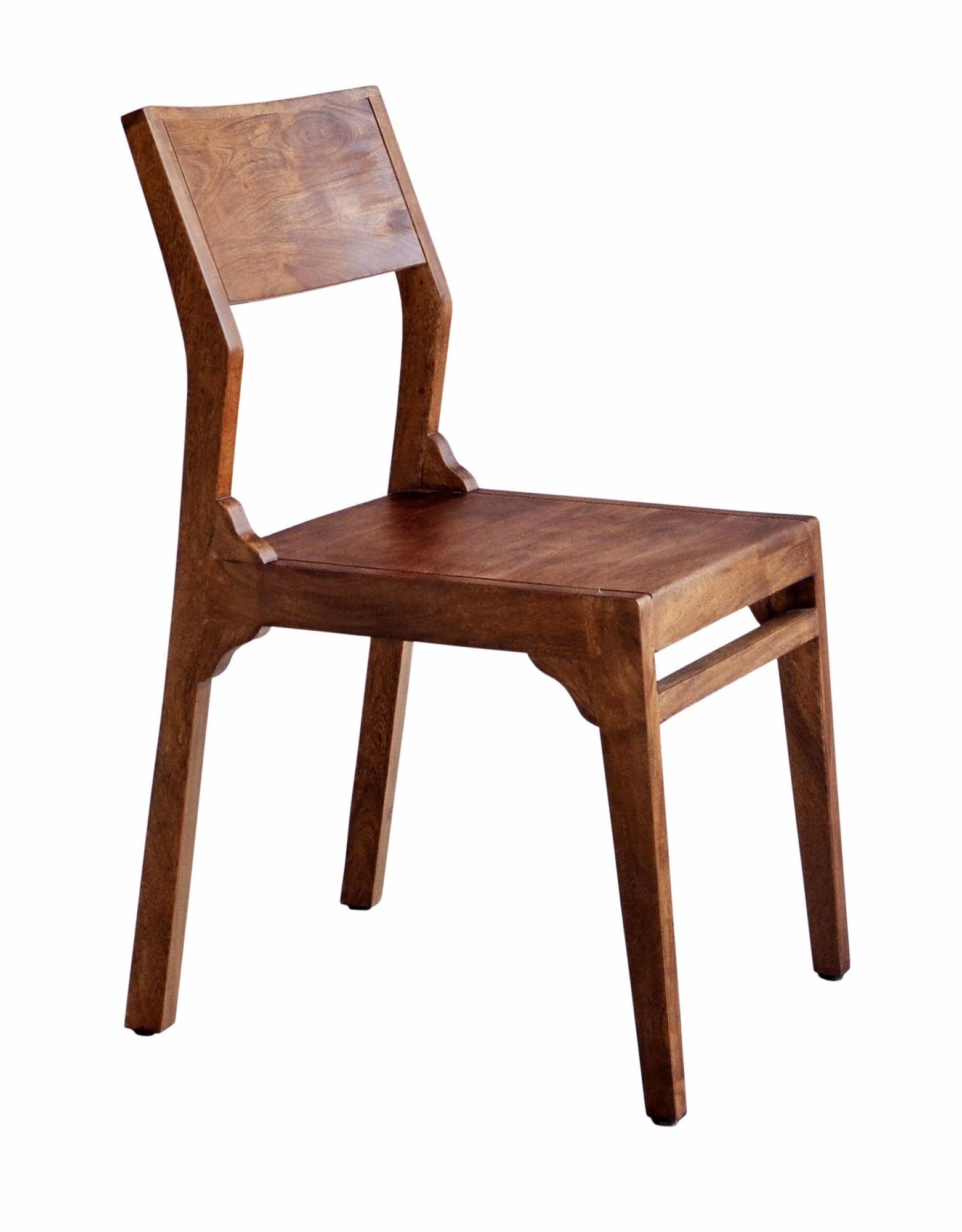 Brown Wood Kitchen Dining Chair with Angled Back Rest and Natural Wood Grains