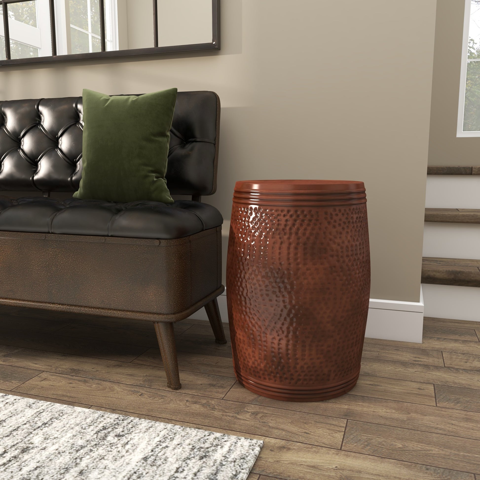 Drum Metal Handmade Side End Accent Table with Hammered Design