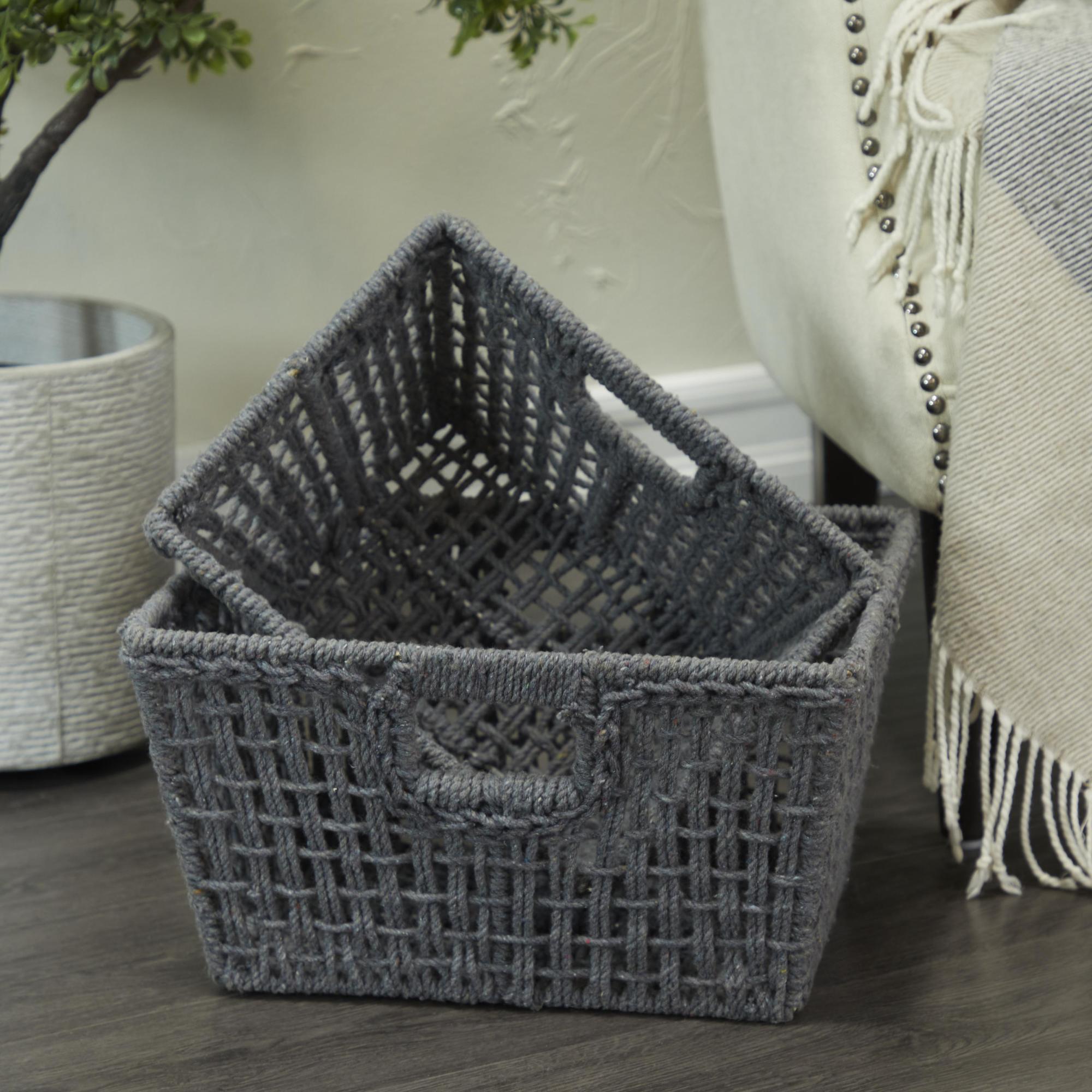 CosmoLiving by Cosmopolitan Set of 2 Cotton Fabric Handmade Decorative and Functional Storage Basket with Handles