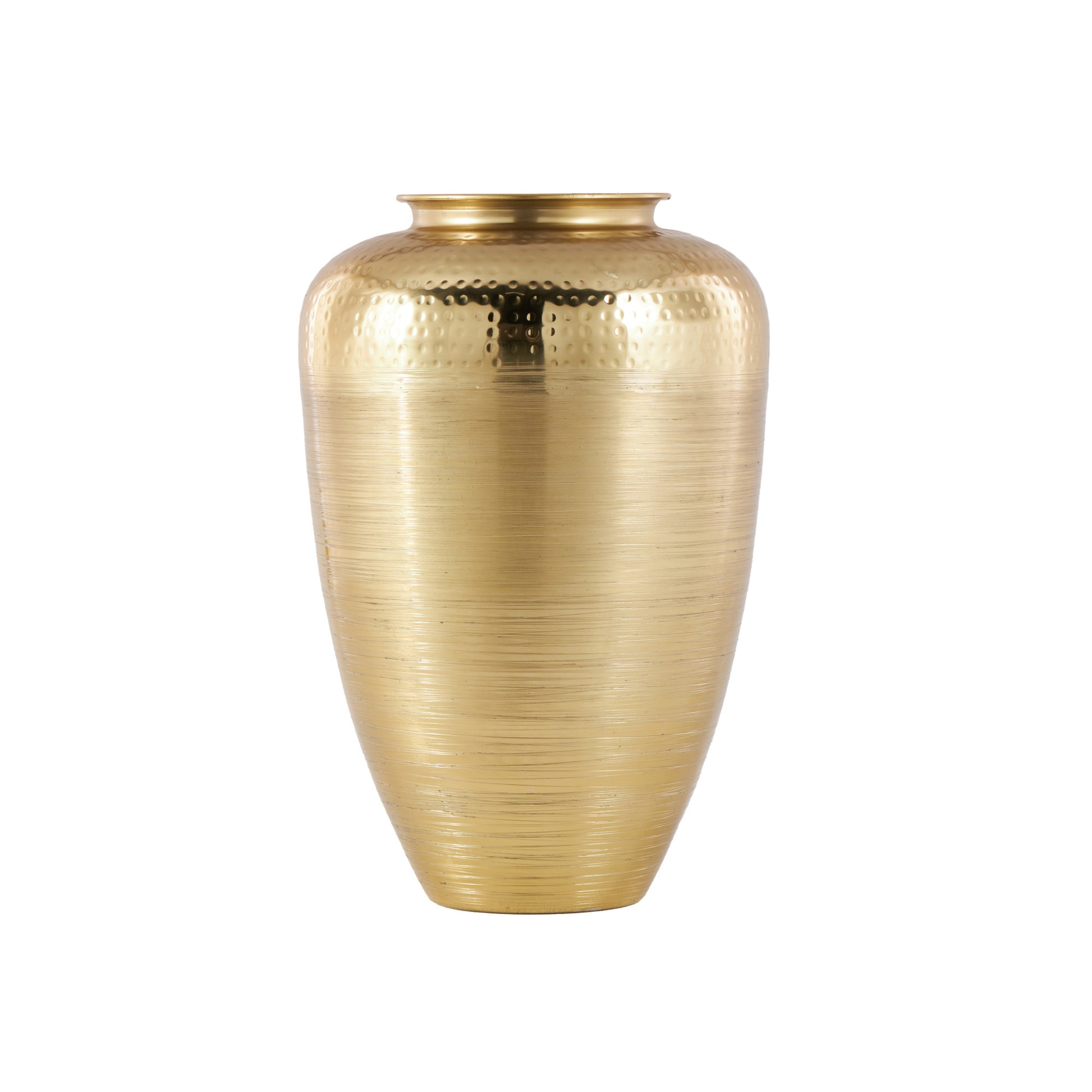 Gold Aluminum Metal Brushed Decorative Vase with Hammered Top
