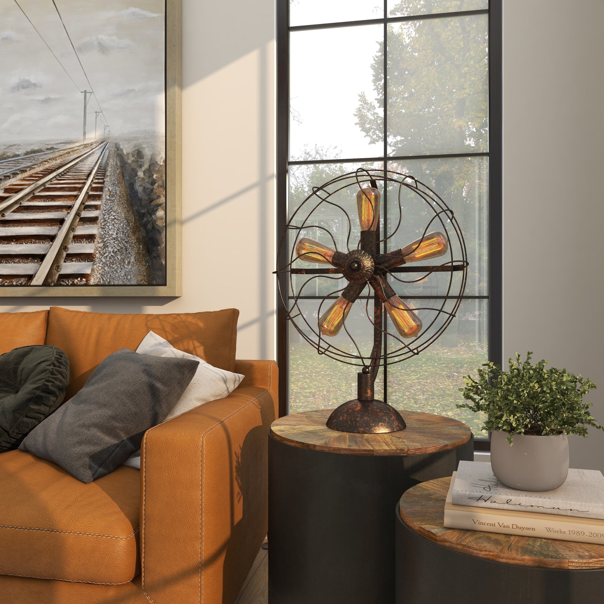 Fan Bronze Metal Vintage 5 Bulb Room Accent Lamp
