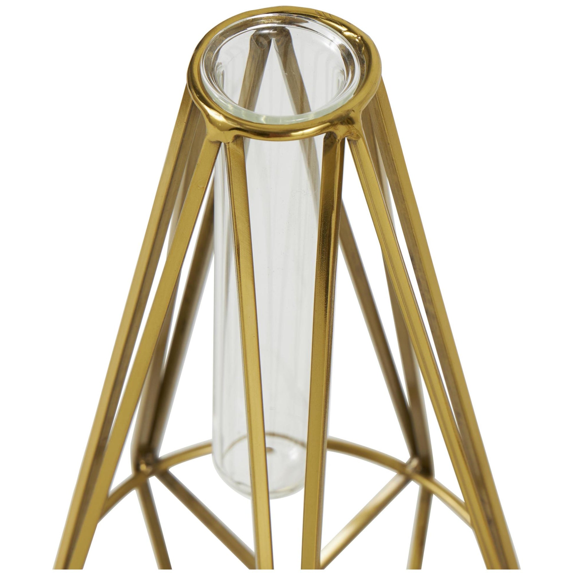 Set of 2 Geometric Gold Stainless Steel Metal Test Tube Decorative Vase