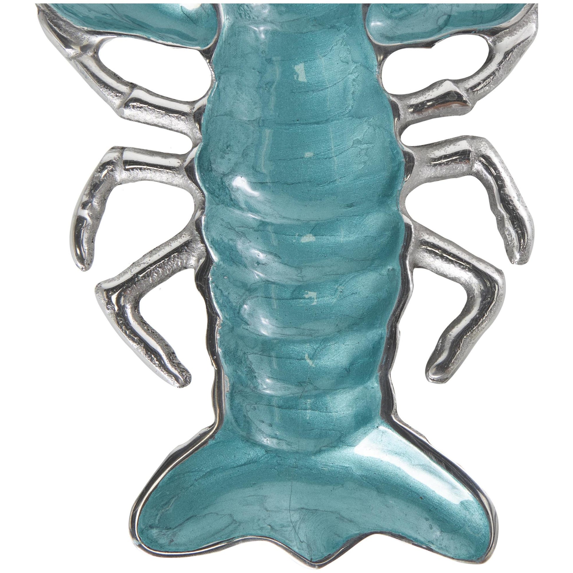 Set of 2 Lobster Aluminum Metal Enameled Living Room Decor Serving Bowl with Silver Metal Exterior Set of 2 11", 9"W