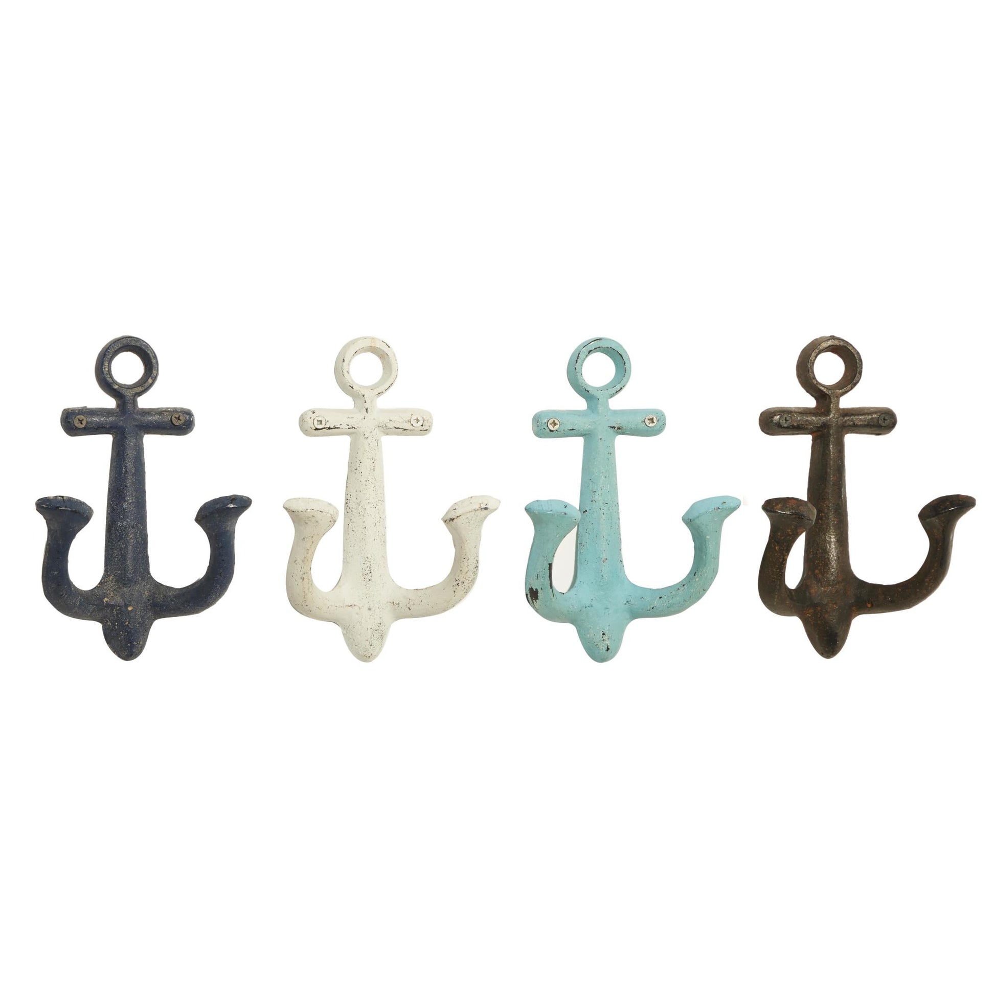 Set of 4 Anchor Multi Colored Metal Single Hanger Home Wall Hook