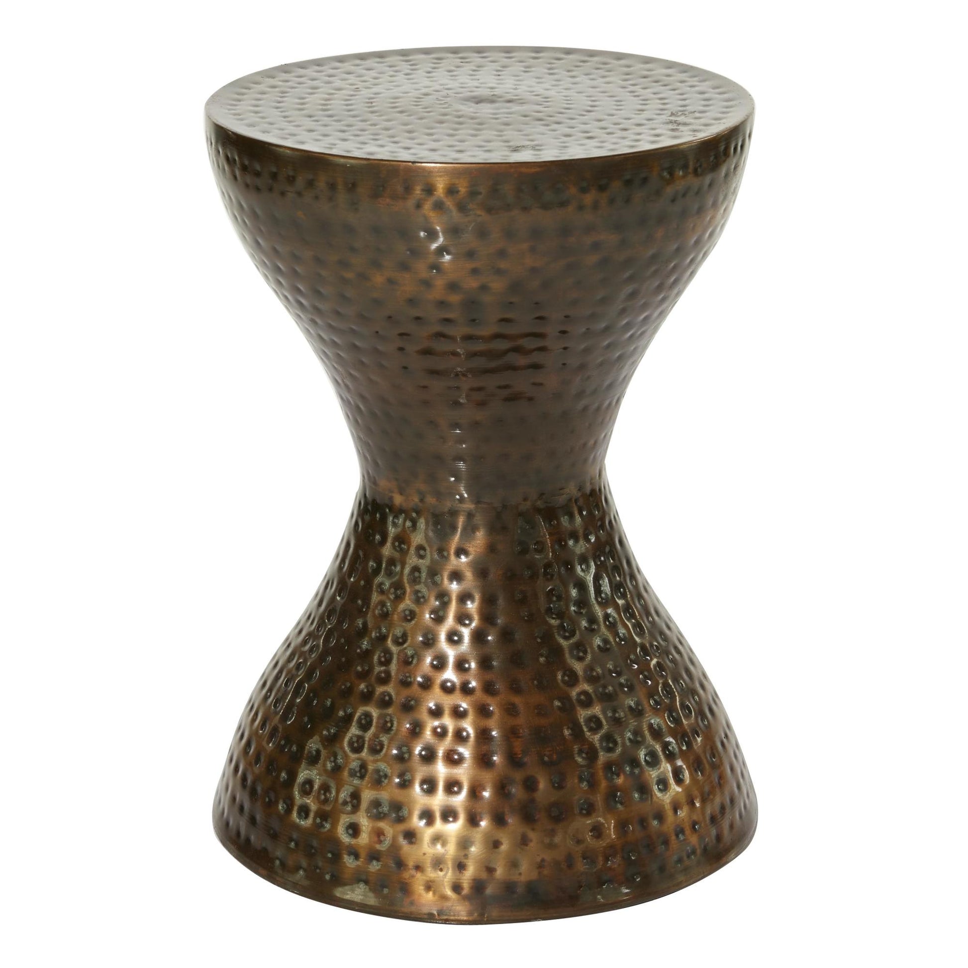 Metal Hammered Side End Accent Table with Hourglass Shape