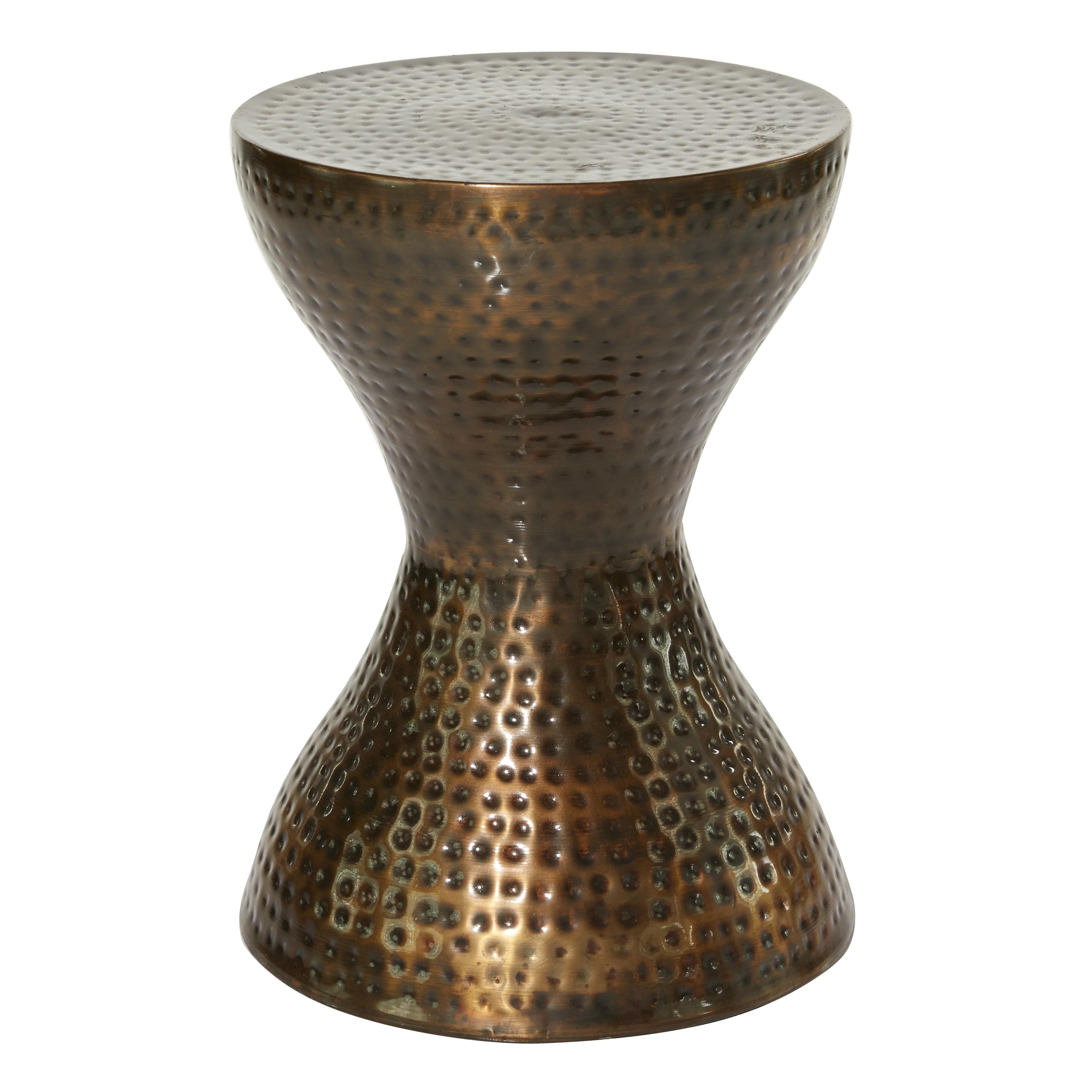 Metal Hammered Side End Accent Table with Hourglass Shape