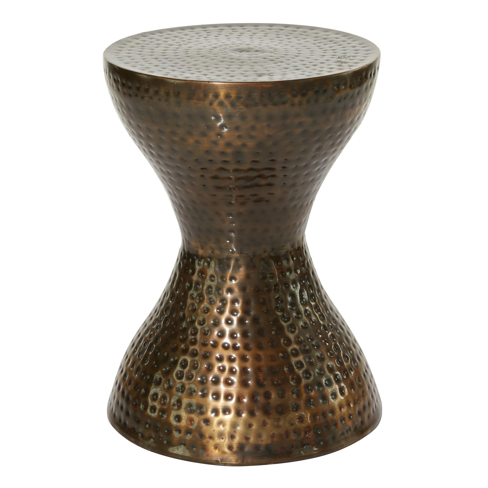 Metal Hammered Side End Accent Table with Hourglass Shape