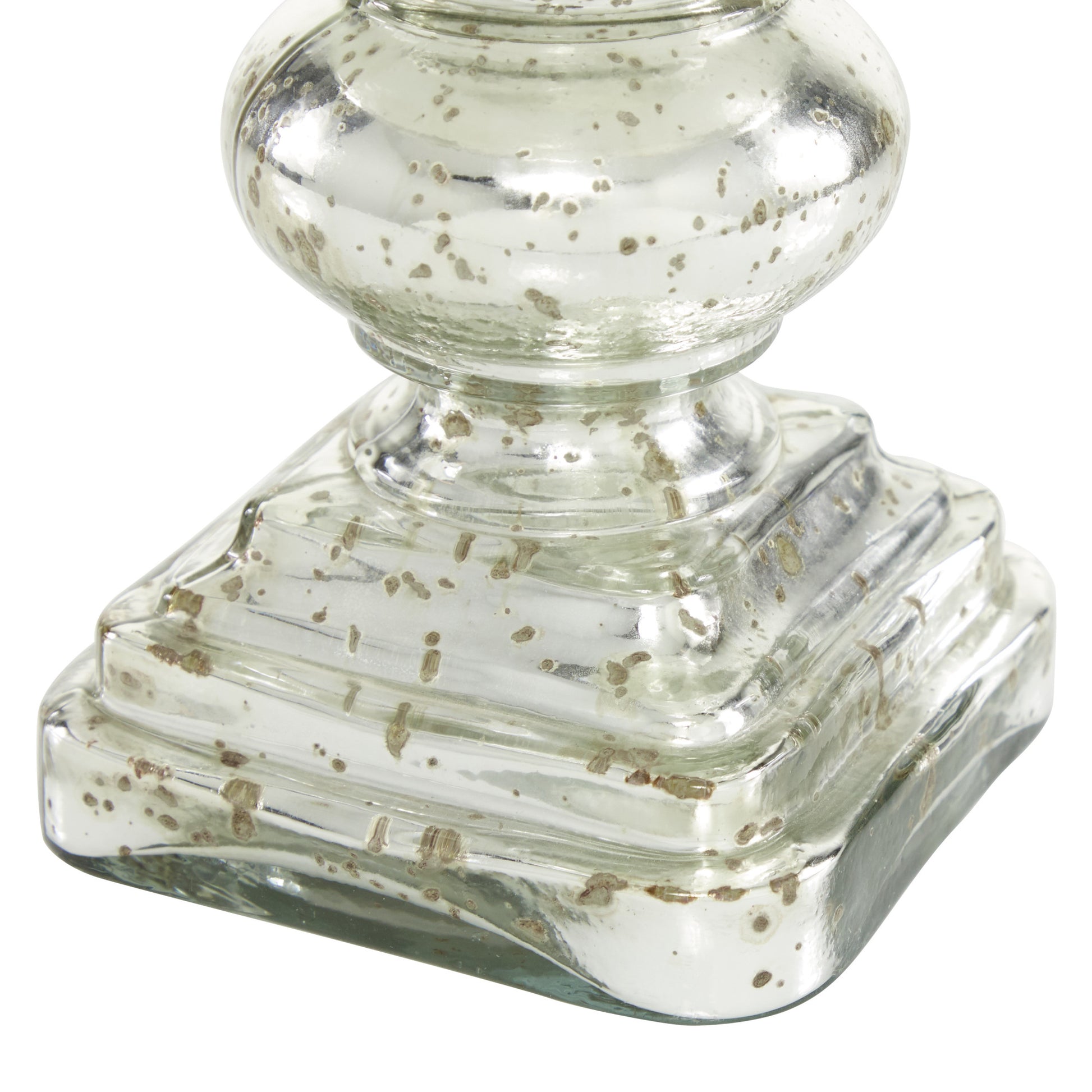 Silver Glass Handmade Turned Style Pillar Room Hurricane Lamp with Faux Mercury Glass Finish