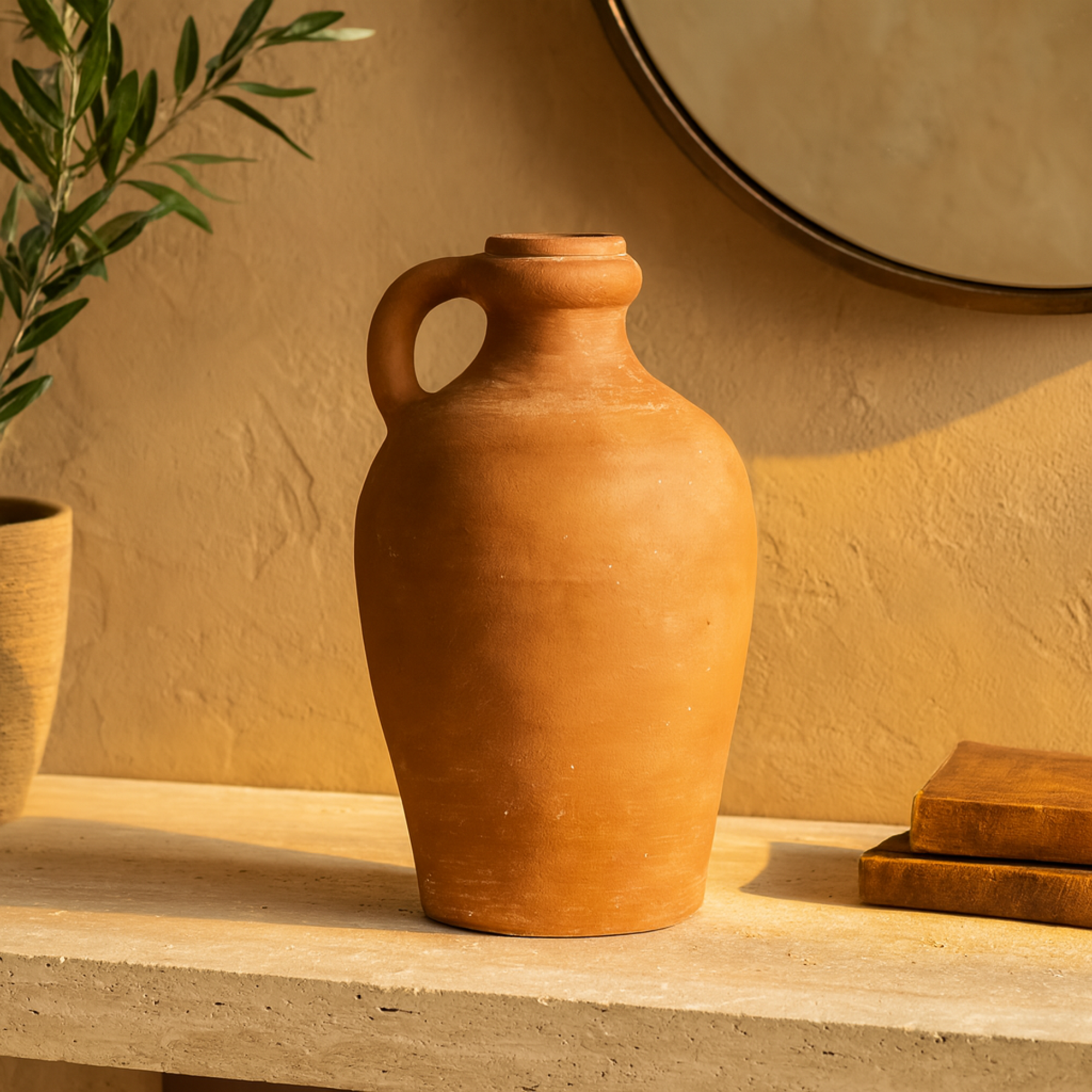 Pink Ceramic Terracotta Jug Decorative Vase with Handle