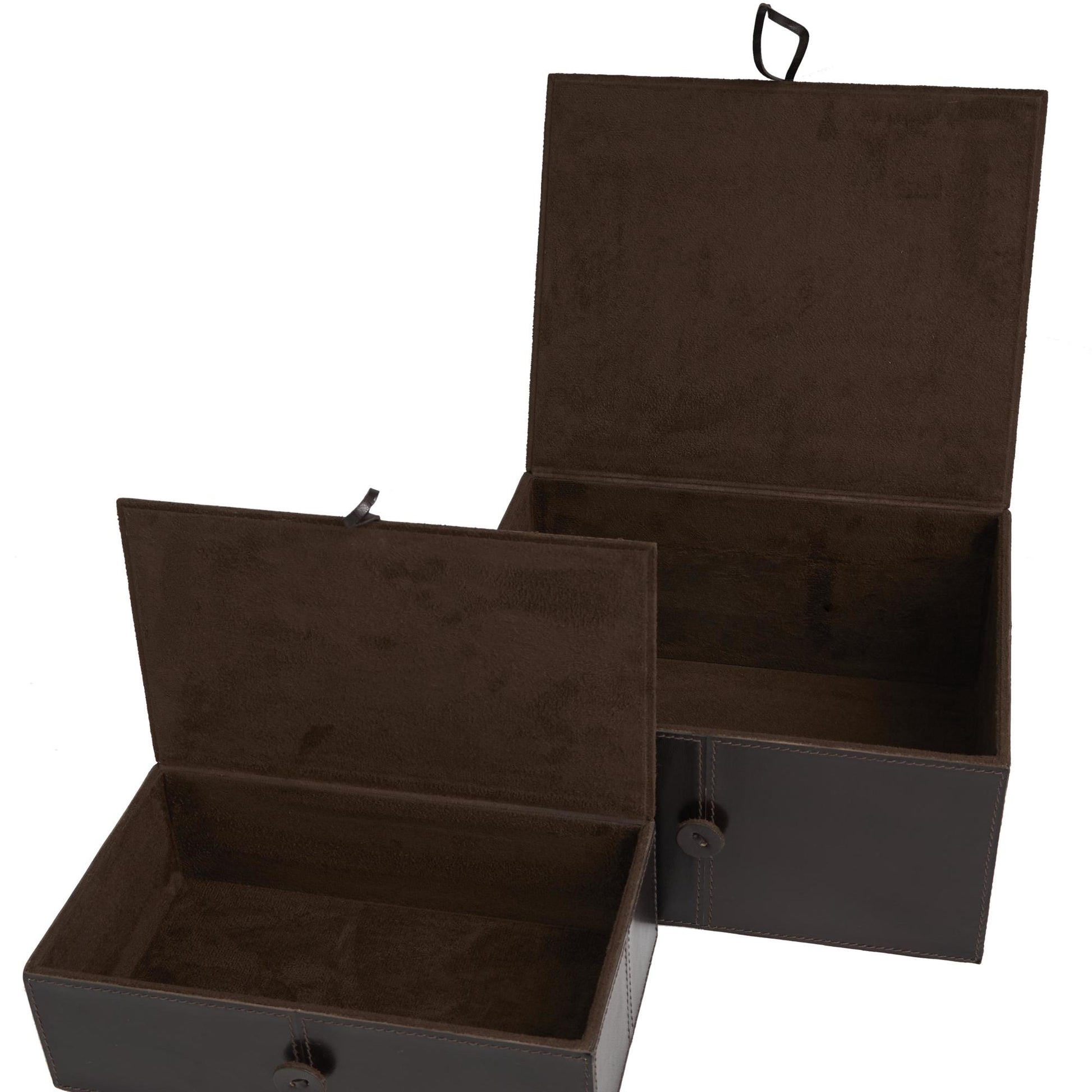 Set of 2 Leather Handmade Cowhide Storage Decorative Box with Leather Loop Closure and Stitching Detail