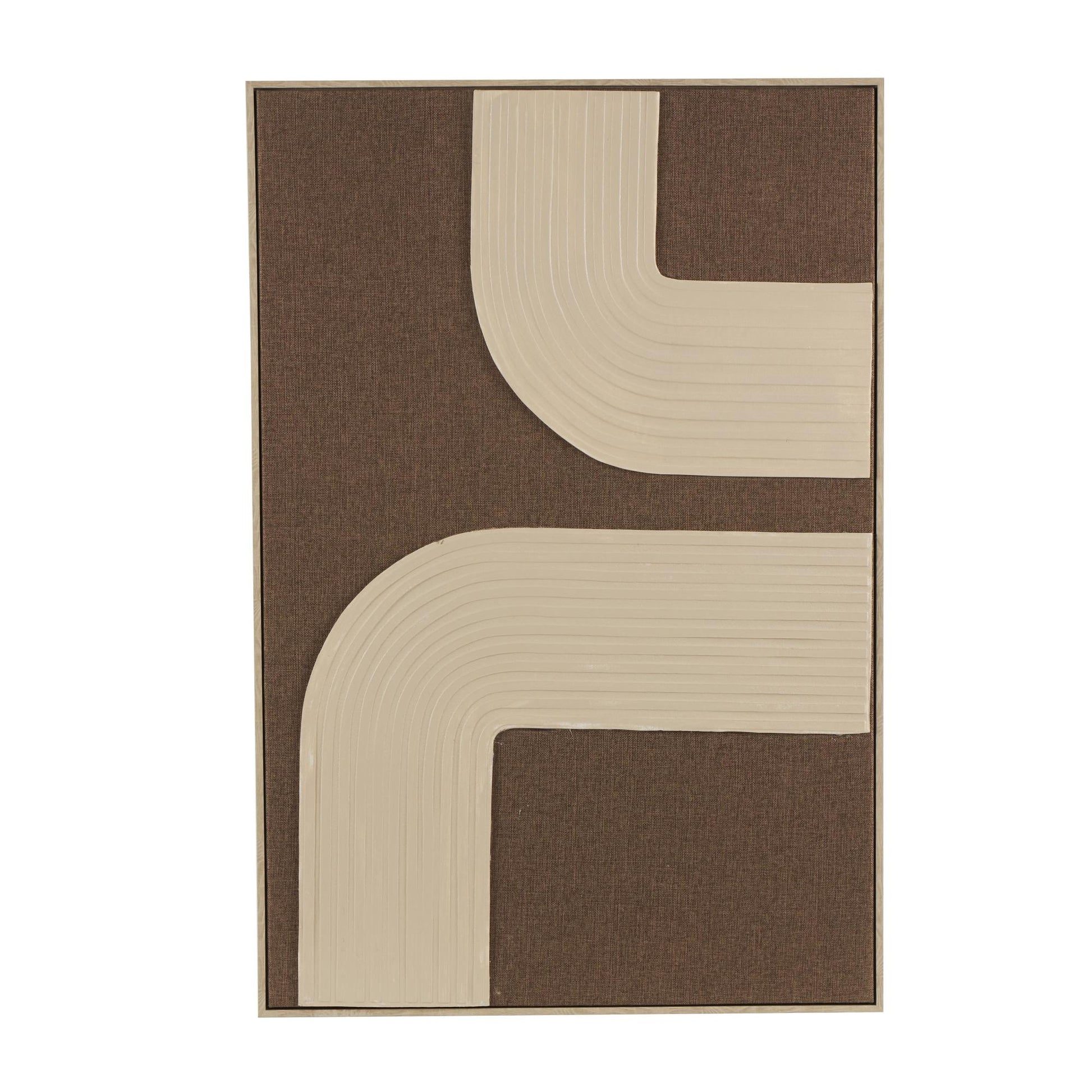 Abstract Brown Polyester Living Room Framed Wall Art with Tan Ribbed Arches