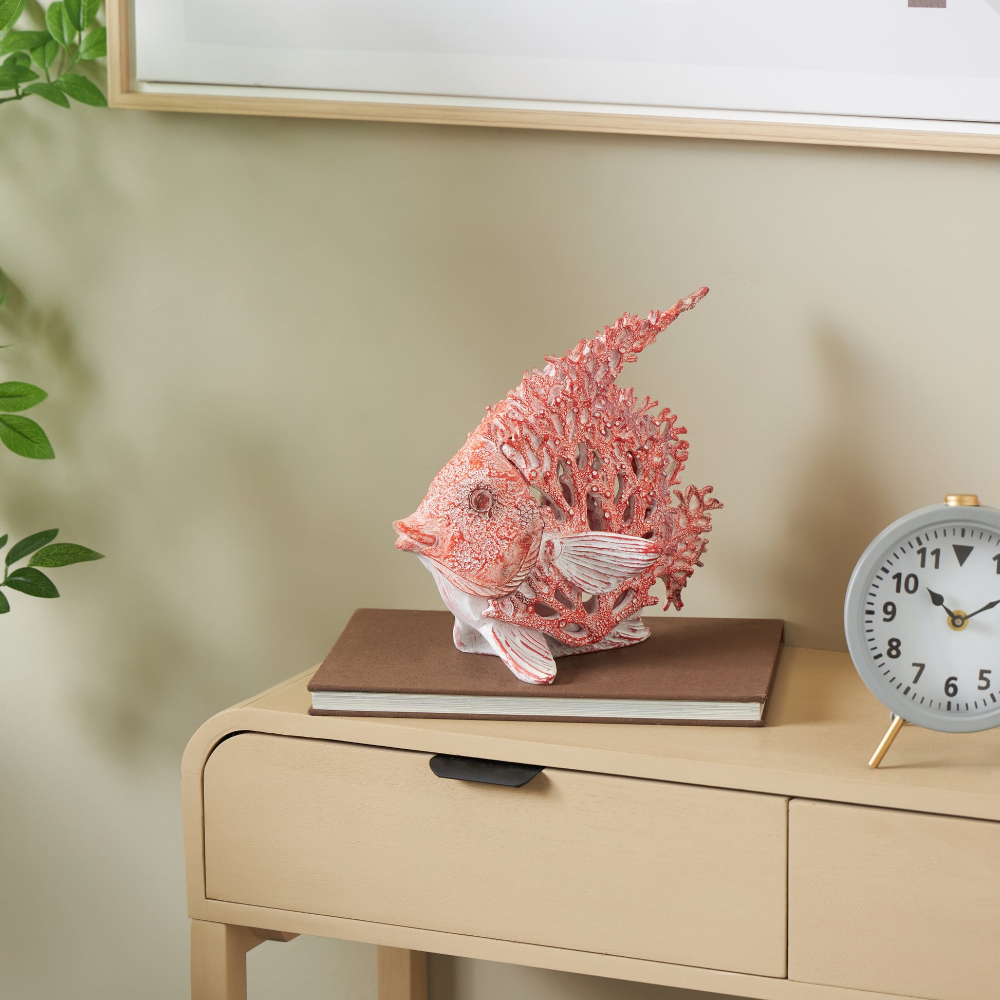 Fish Polystone Textured Decorative Sculpture with White Fins