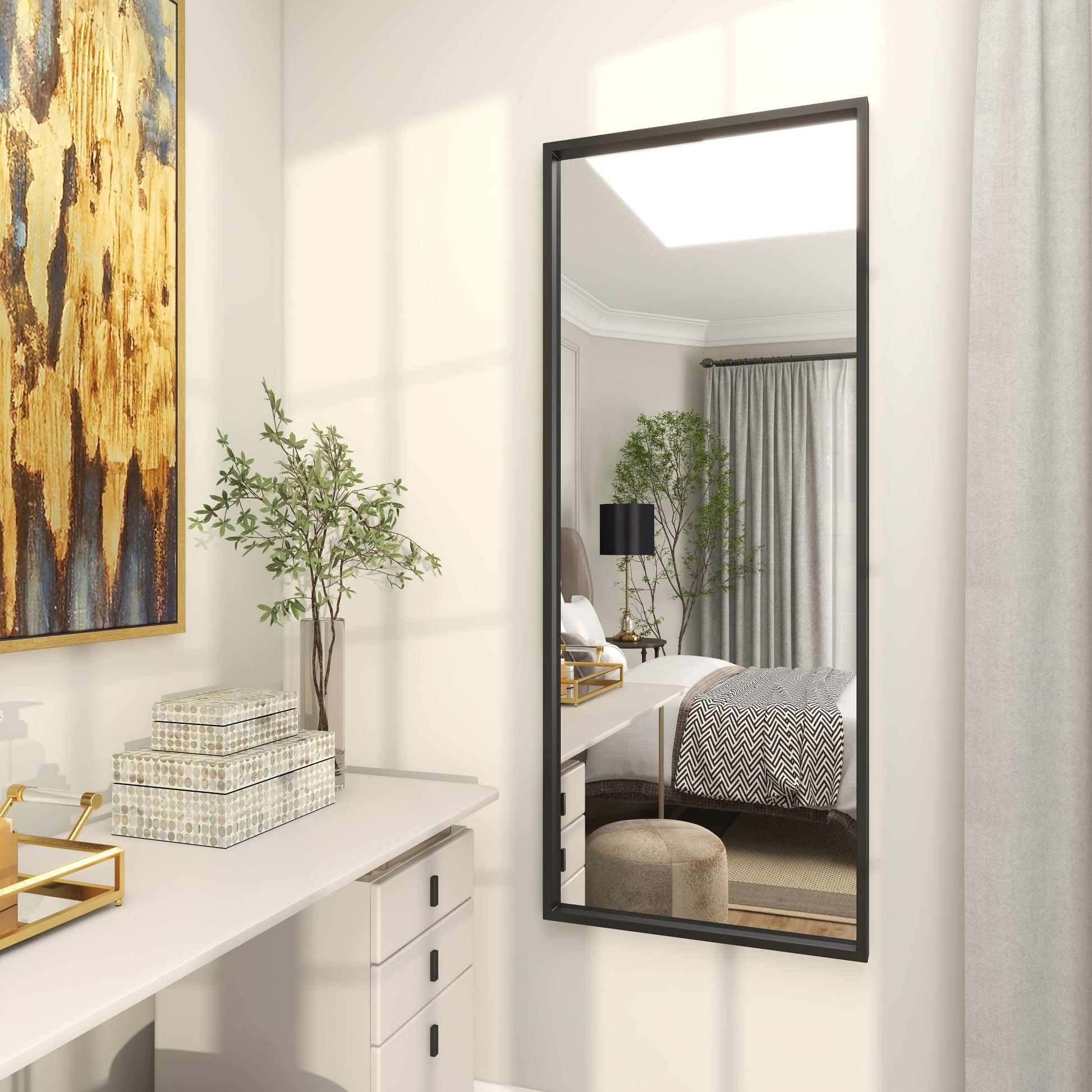 Black Metal Tall Room Floor Mirror