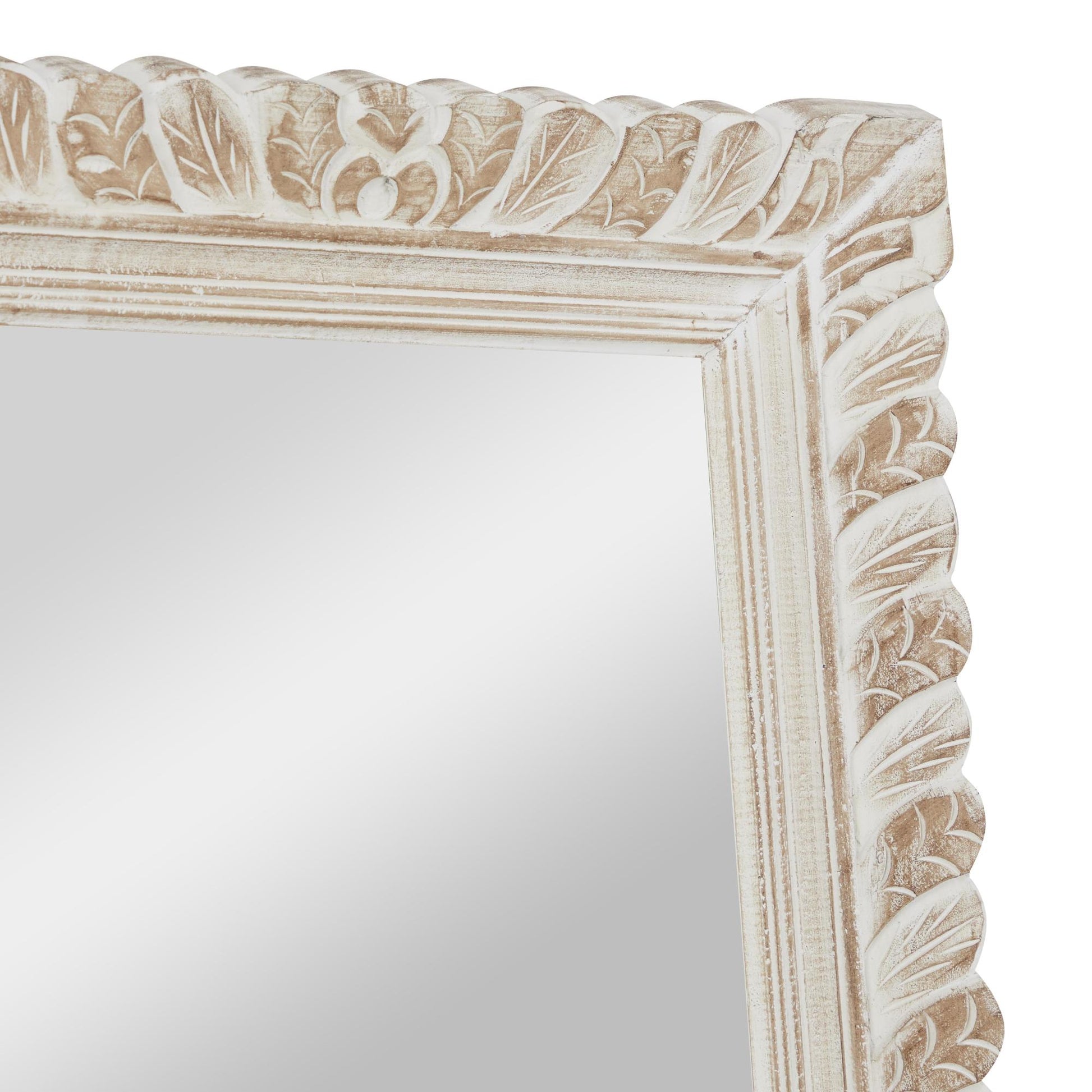 Leaf Brown Mango Wood Intricately Carved Room Wall Mirror