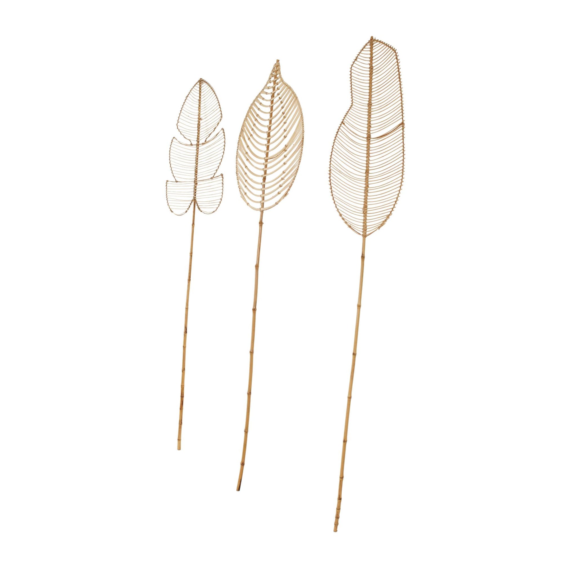 Set of 3 Leaf Rattan Handmade Tall Woven Palm Leaf Stick Home Decor Natural Foliage with Varying Shapes Set of 3 23"W, 79"H