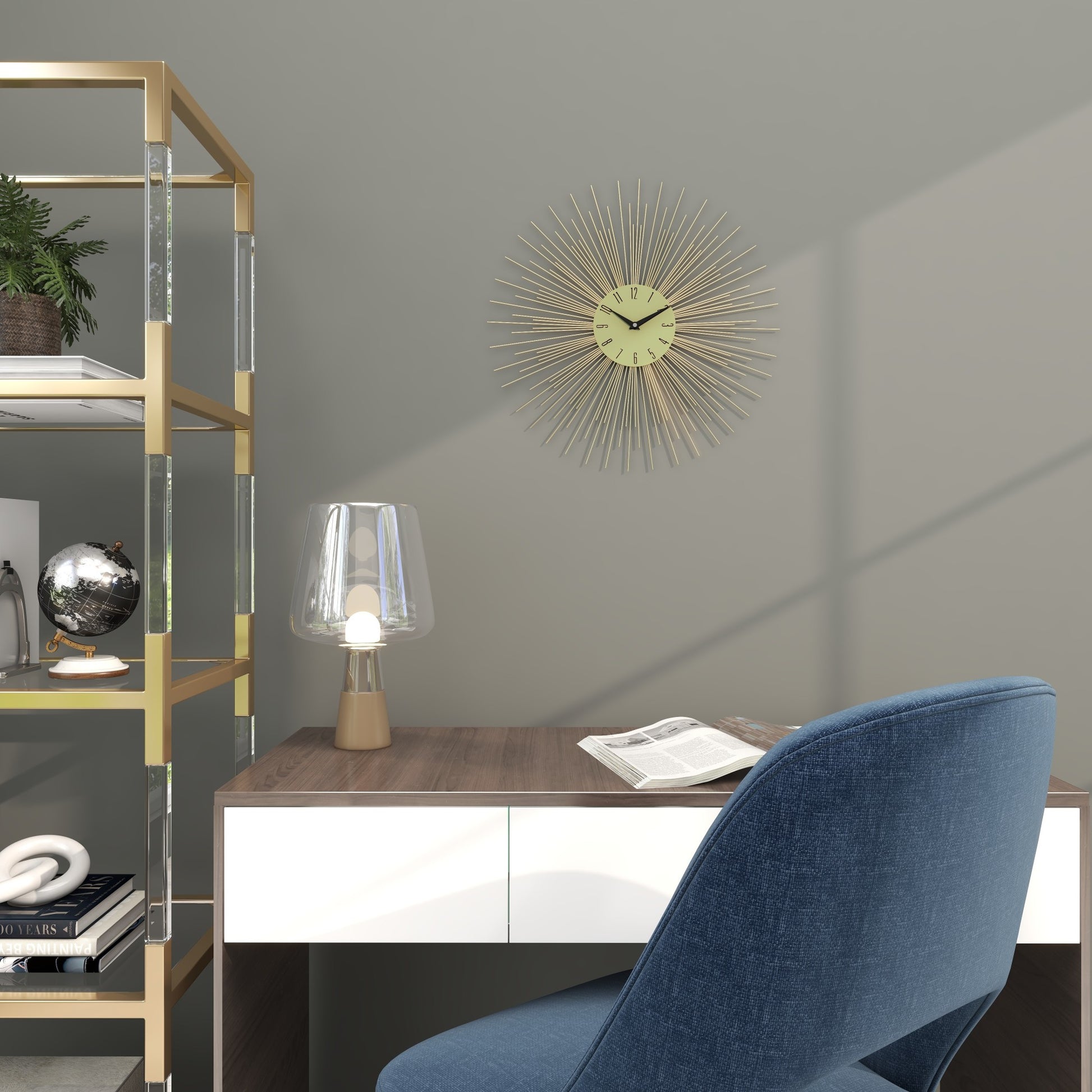 Starburst Gold Metal Decorative Wall Clock with Black Accents