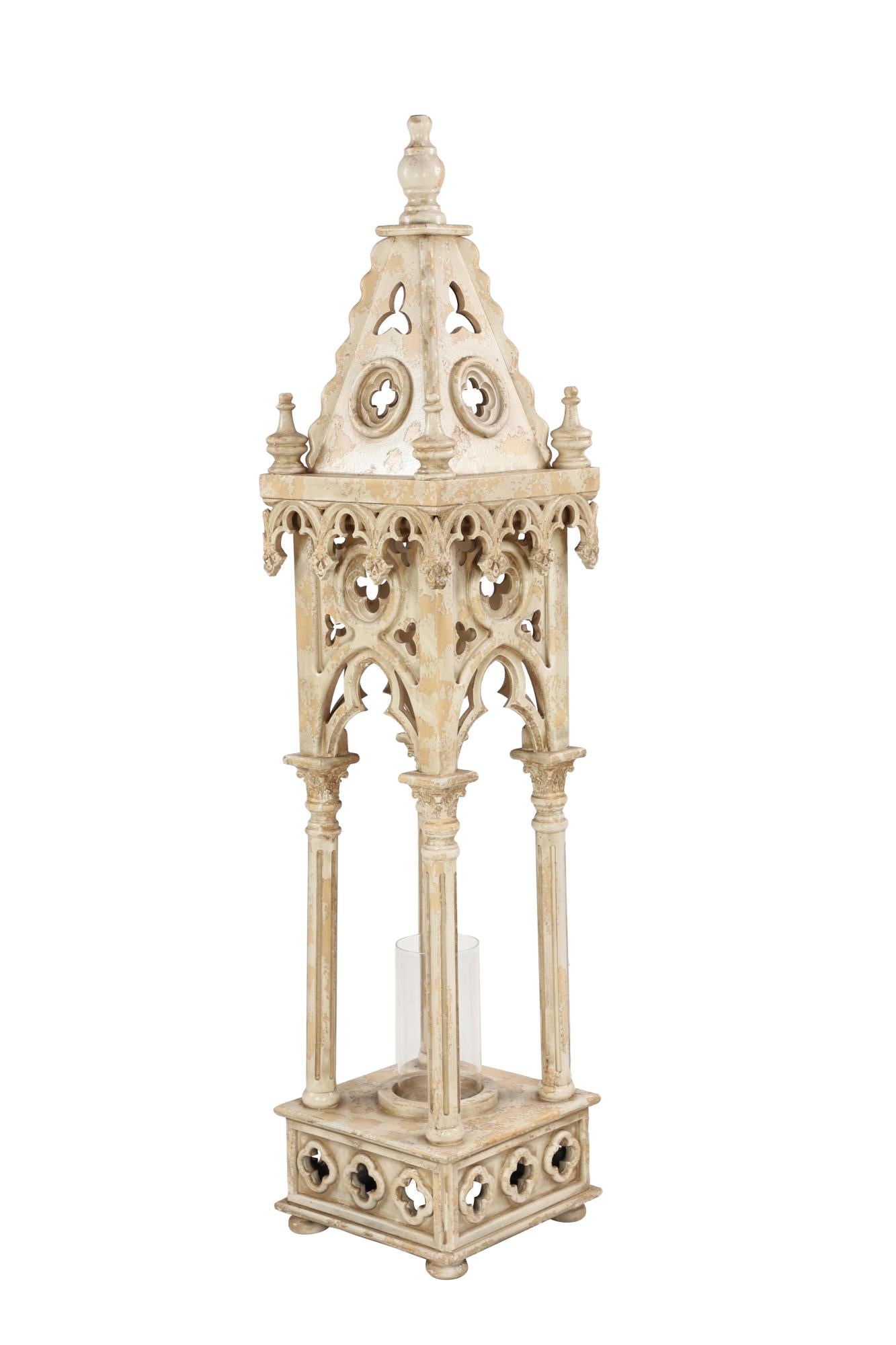 White Wood Standing Decorative Indoor Outdoor Candle Lantern