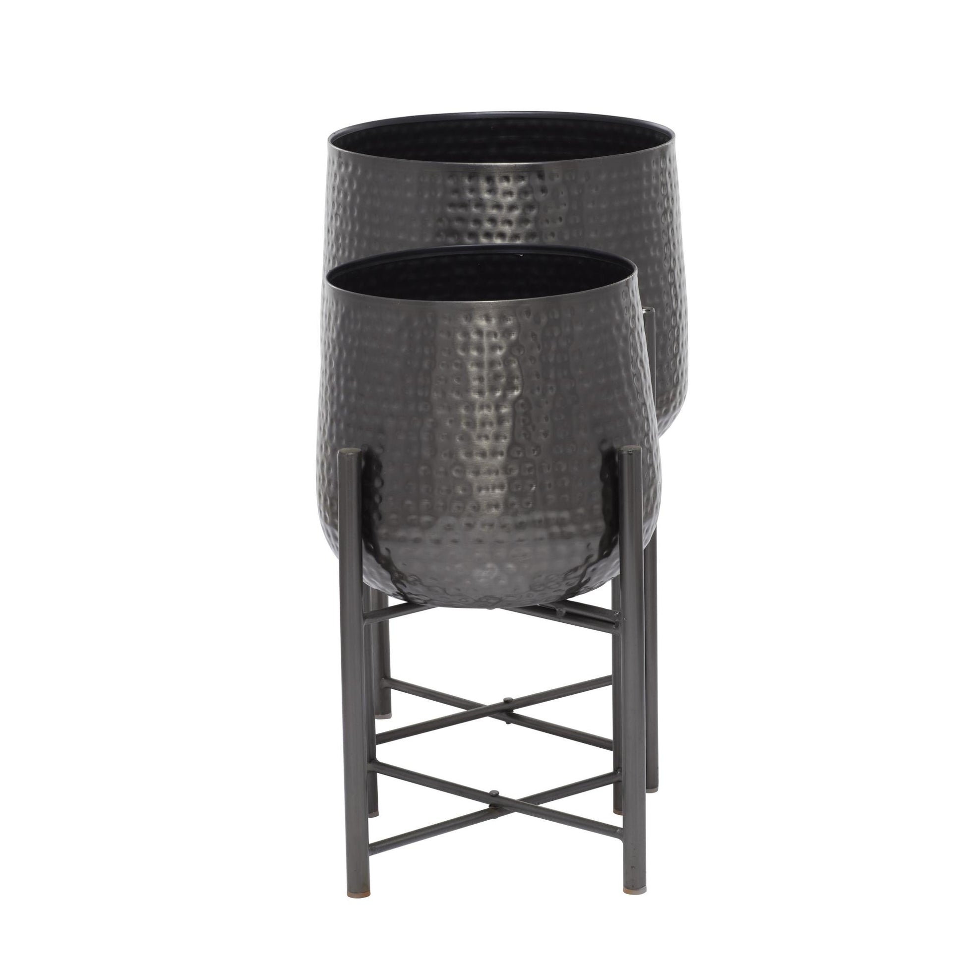 CosmoLiving by Cosmopolitan Set of 2 Metal Hammered Indoor Outdoor Planter with Removable Stand