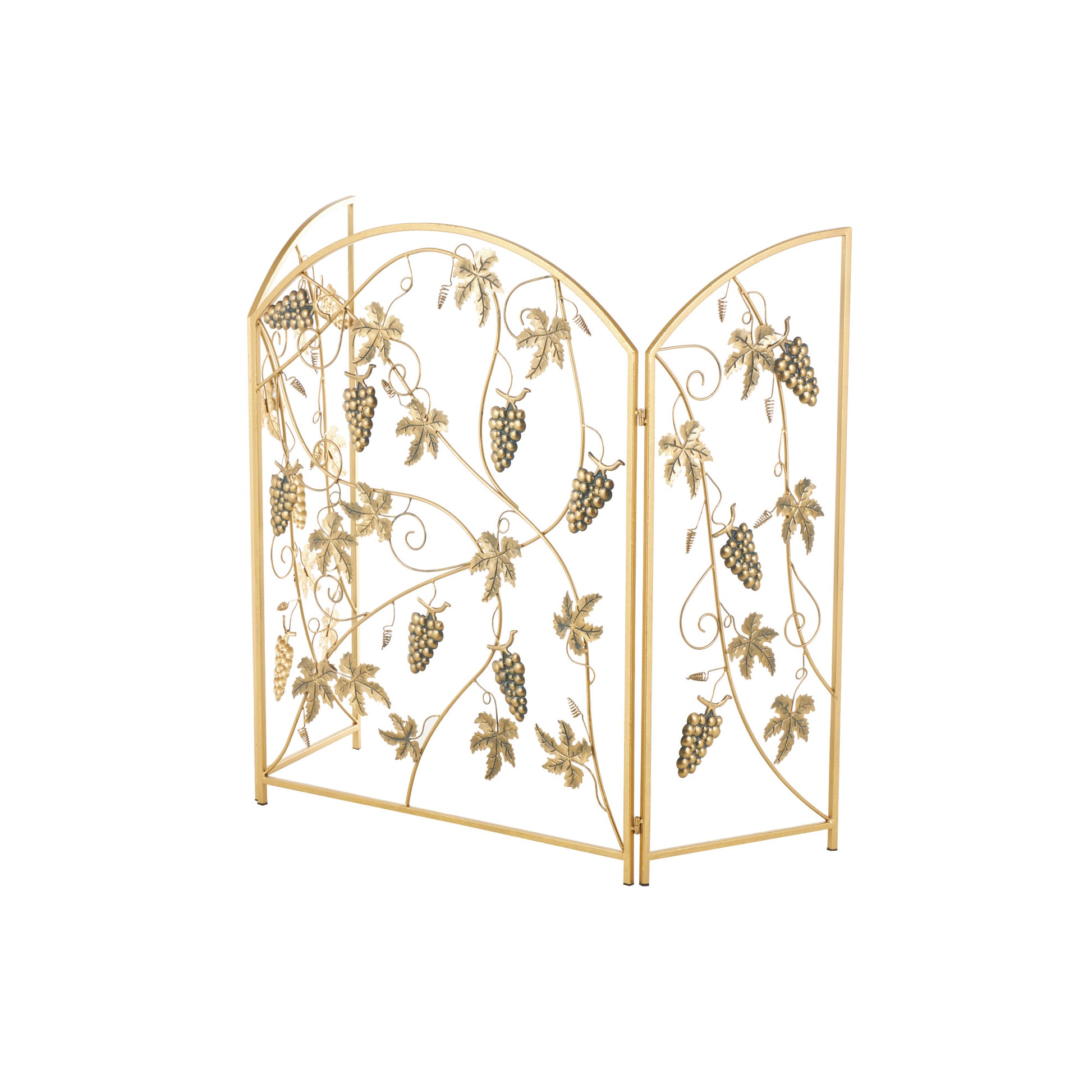 Fruit Gold Metal Foldable 3 Panel Living Room Fireplace Screen with Leaf Accents