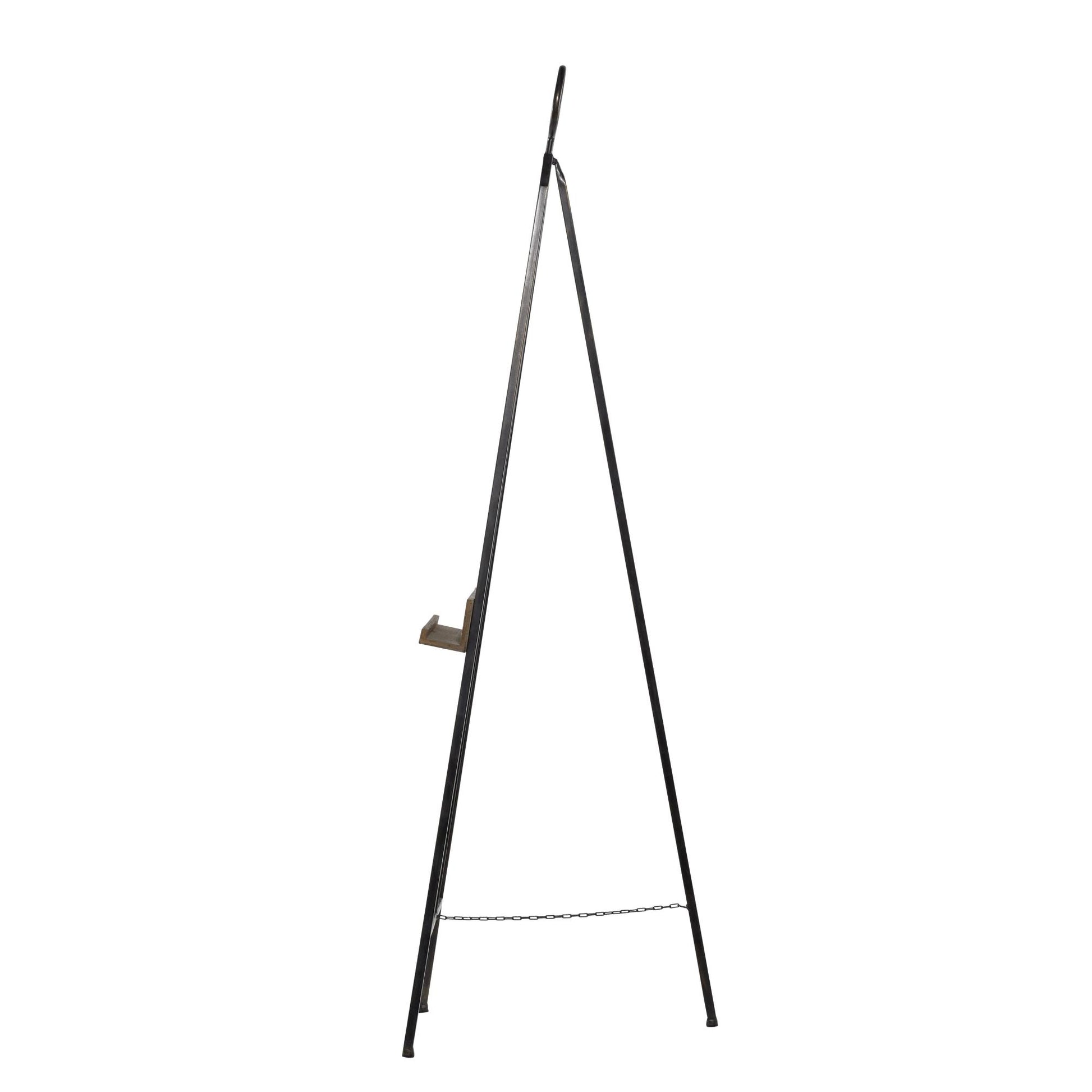 Black Metal Large Adjustable Display Easel with Chain Support and Wood Tray