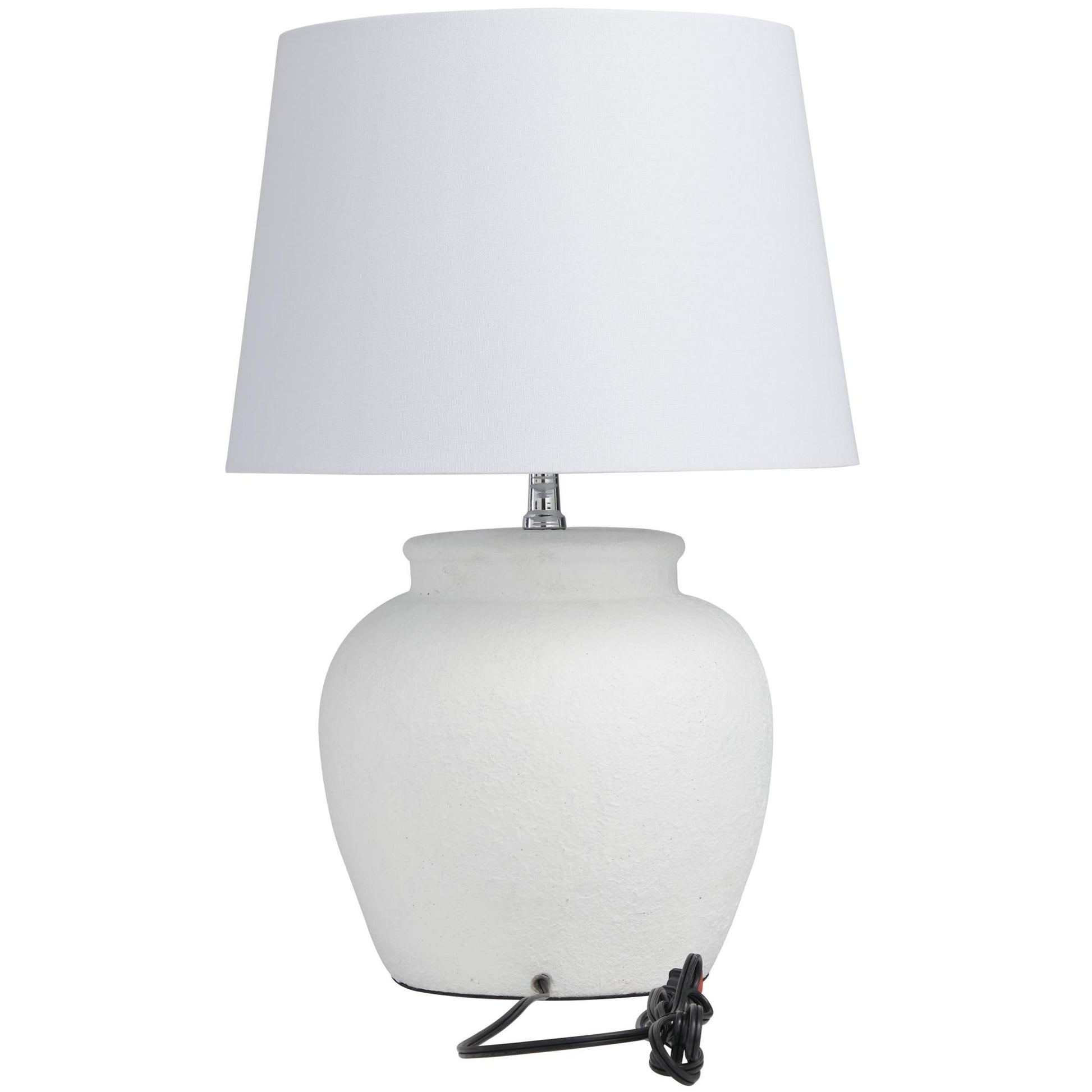 White Cement Stone Pot Inspired Room Table Lamp with Textured Exterior