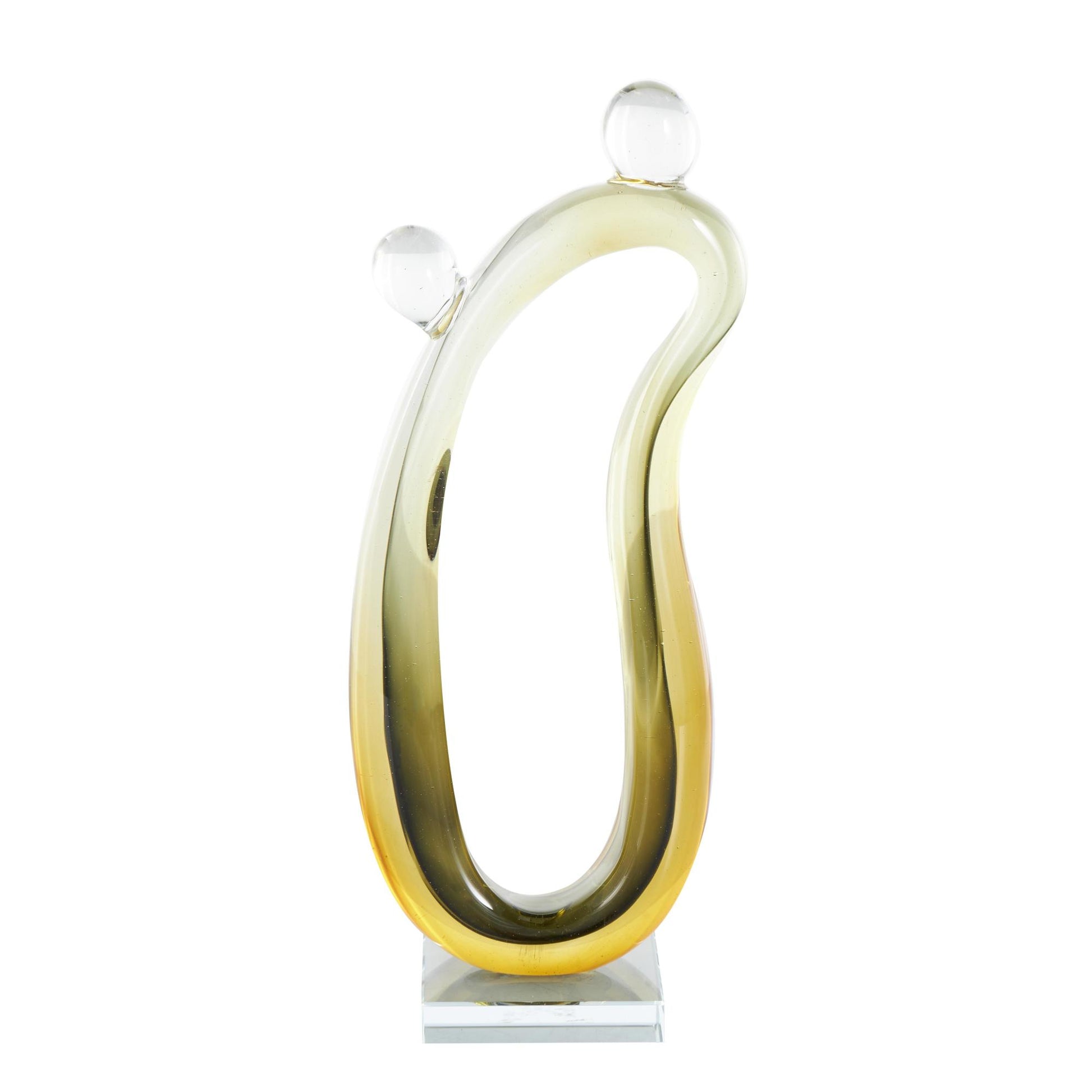 Abstract Orange Glass Curved Cutout Ombre Decorative Sculpture with 2 Small Orbs
