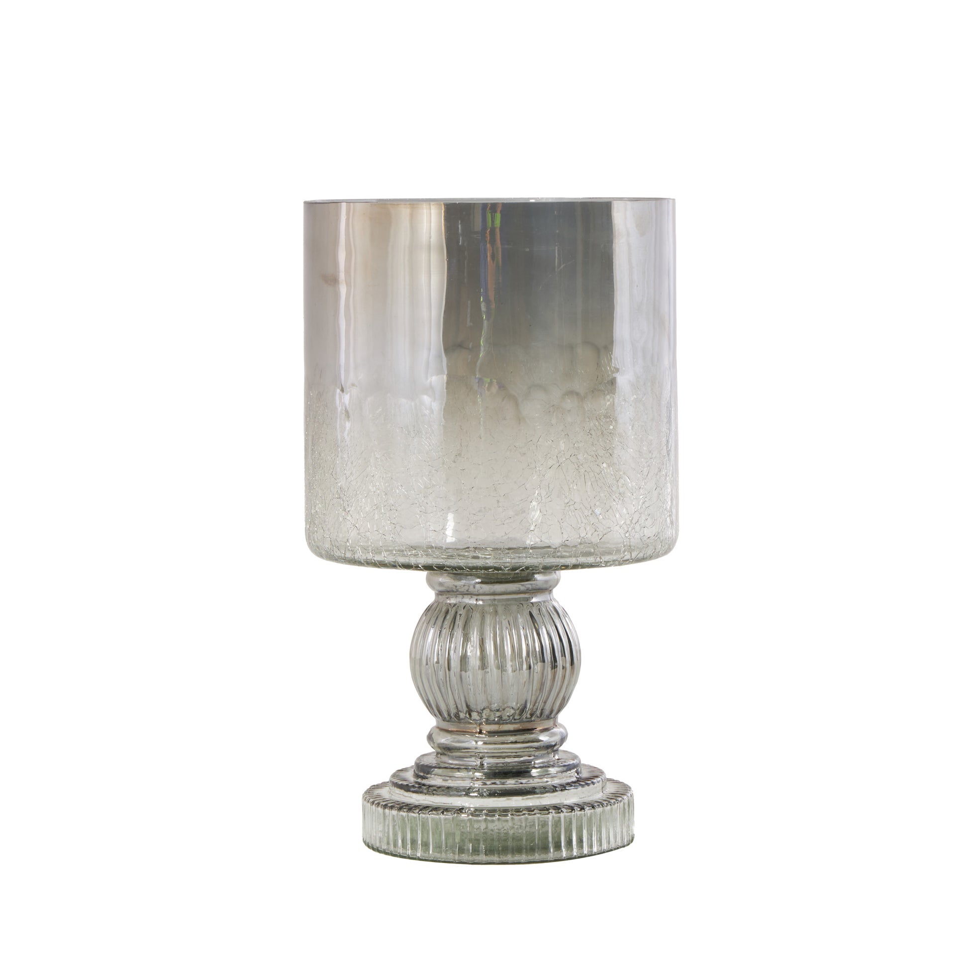 Black Glass Handmade Turned Style Pillar Room Hurricane Lamp with Smoked Glass Finish