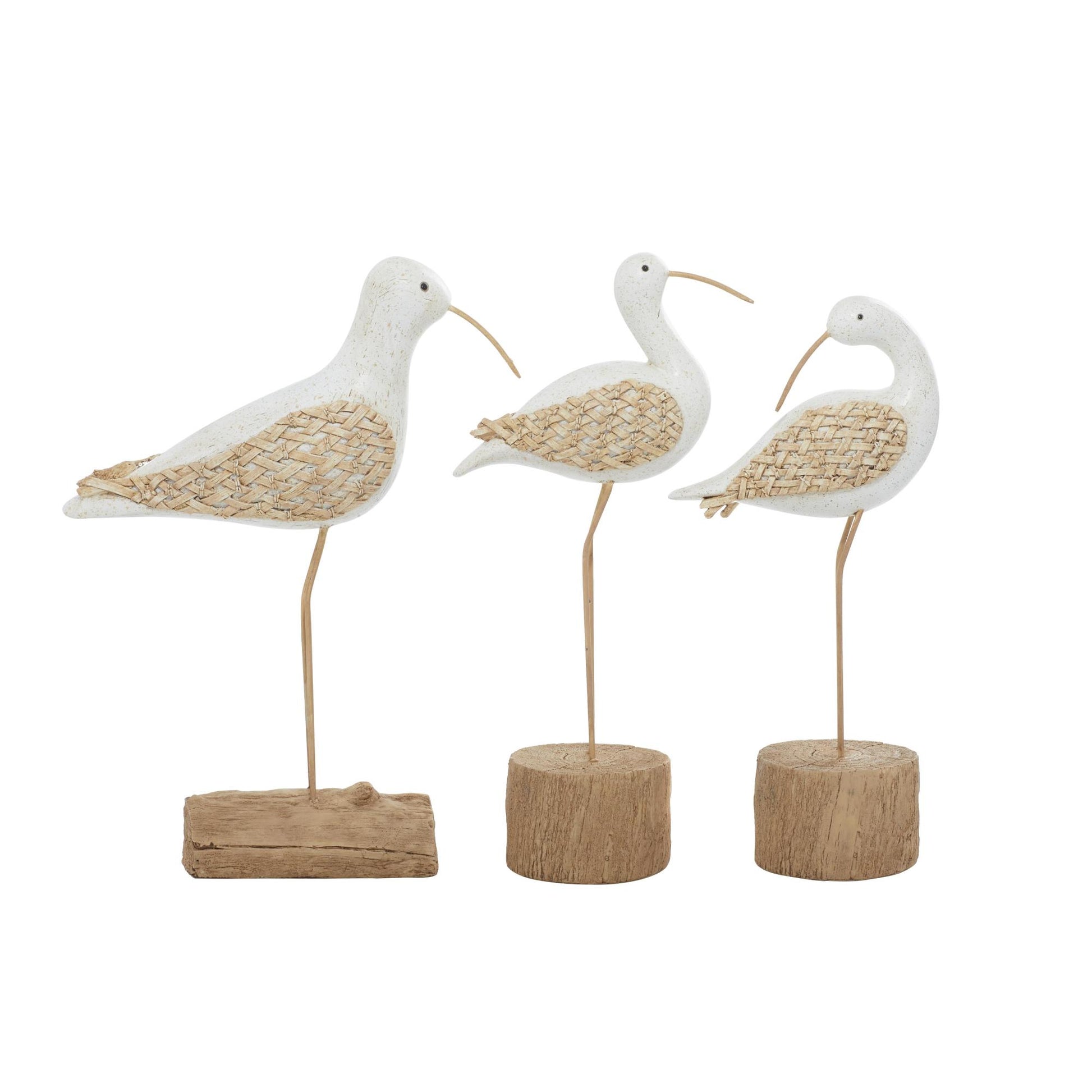 Set of 3 Bird White Polyresin Decorative Sculpture