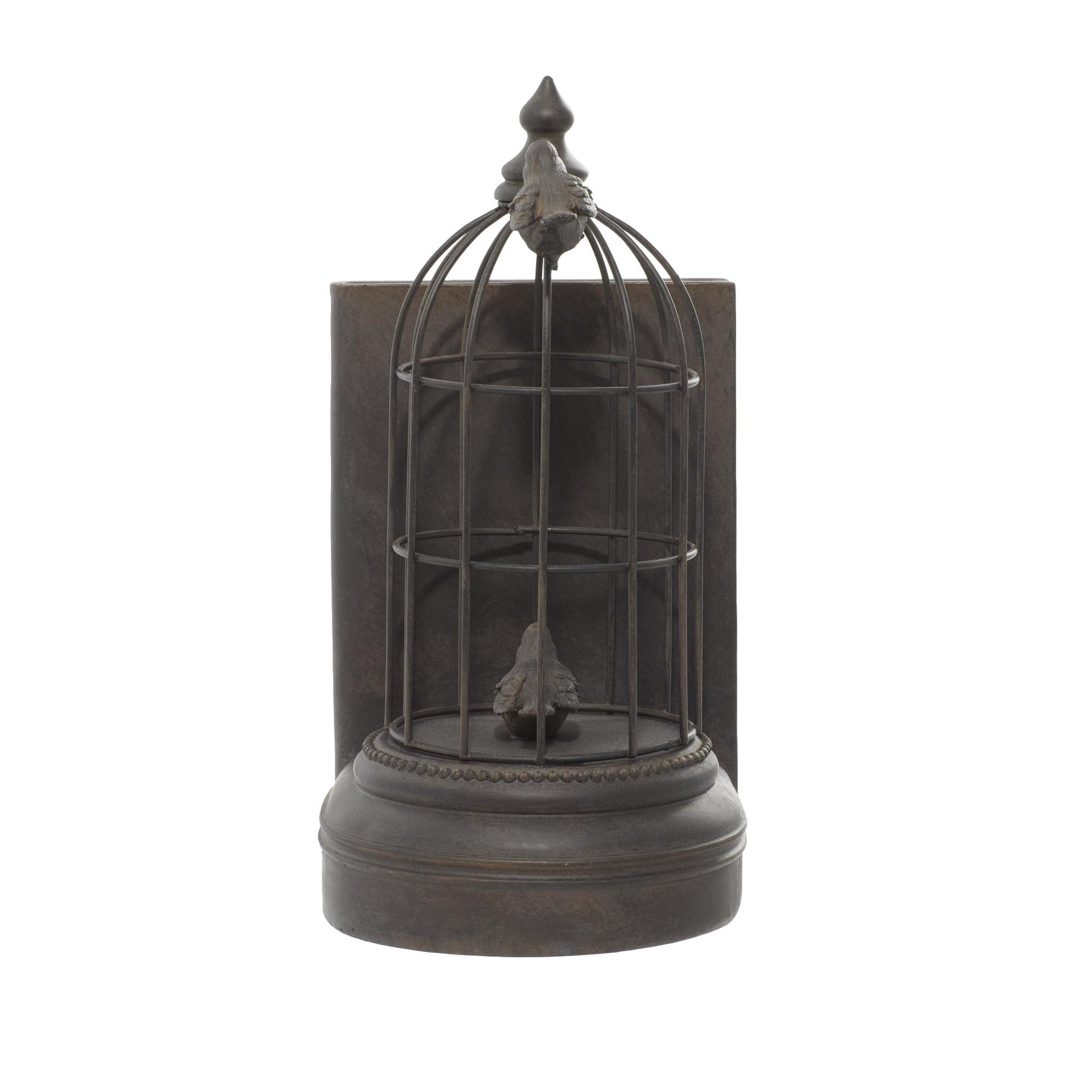 Set of 2 Bird Black Metal Decorative Bookends with Cages