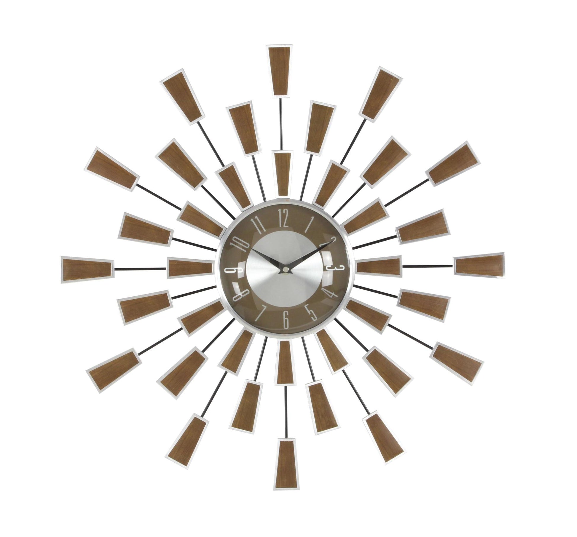 Starburst Brown Metal Starburst Decorative Wall Clock with Silver Accents