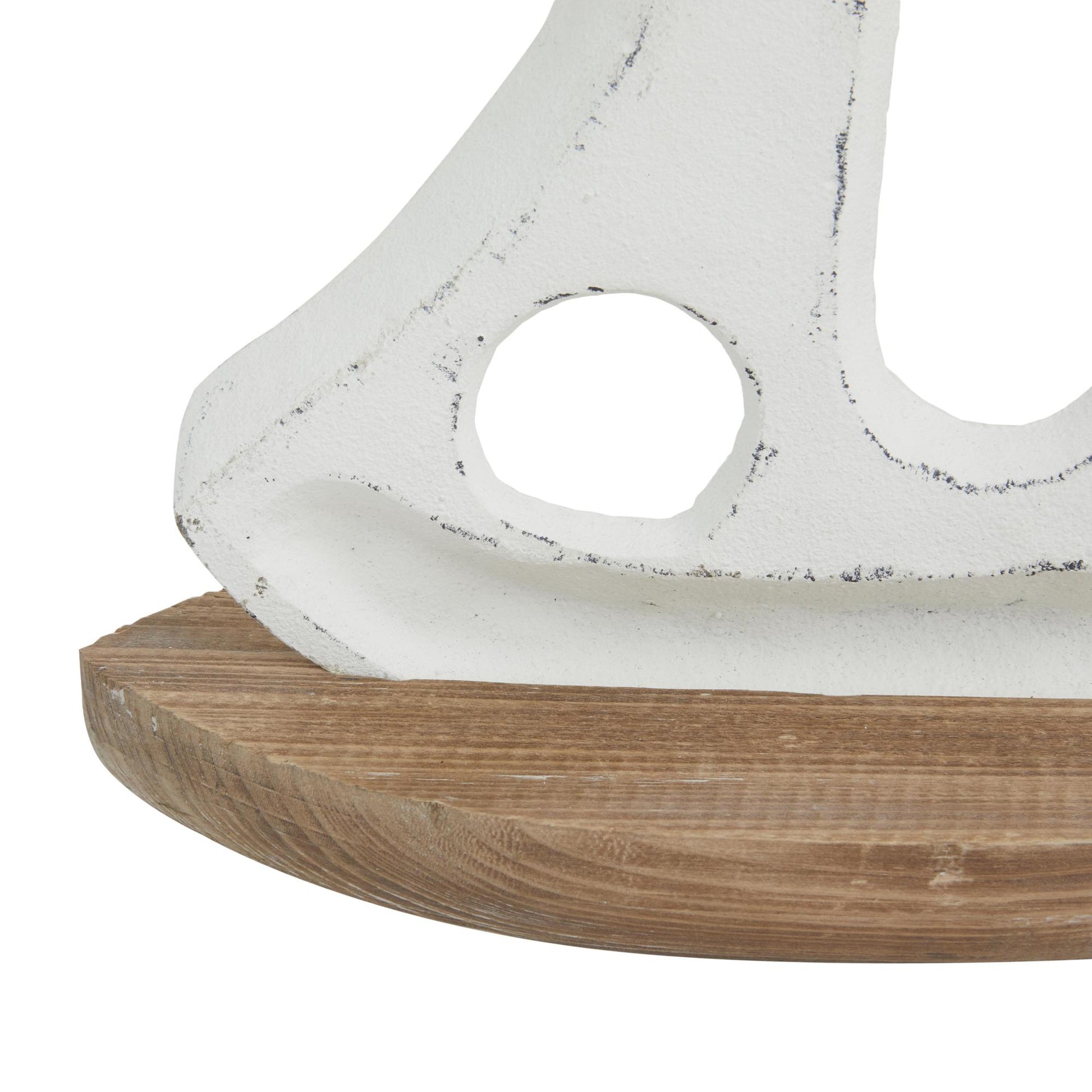Set of 3 Sail Boat White Wood Decorative Sculpture with Wood Base