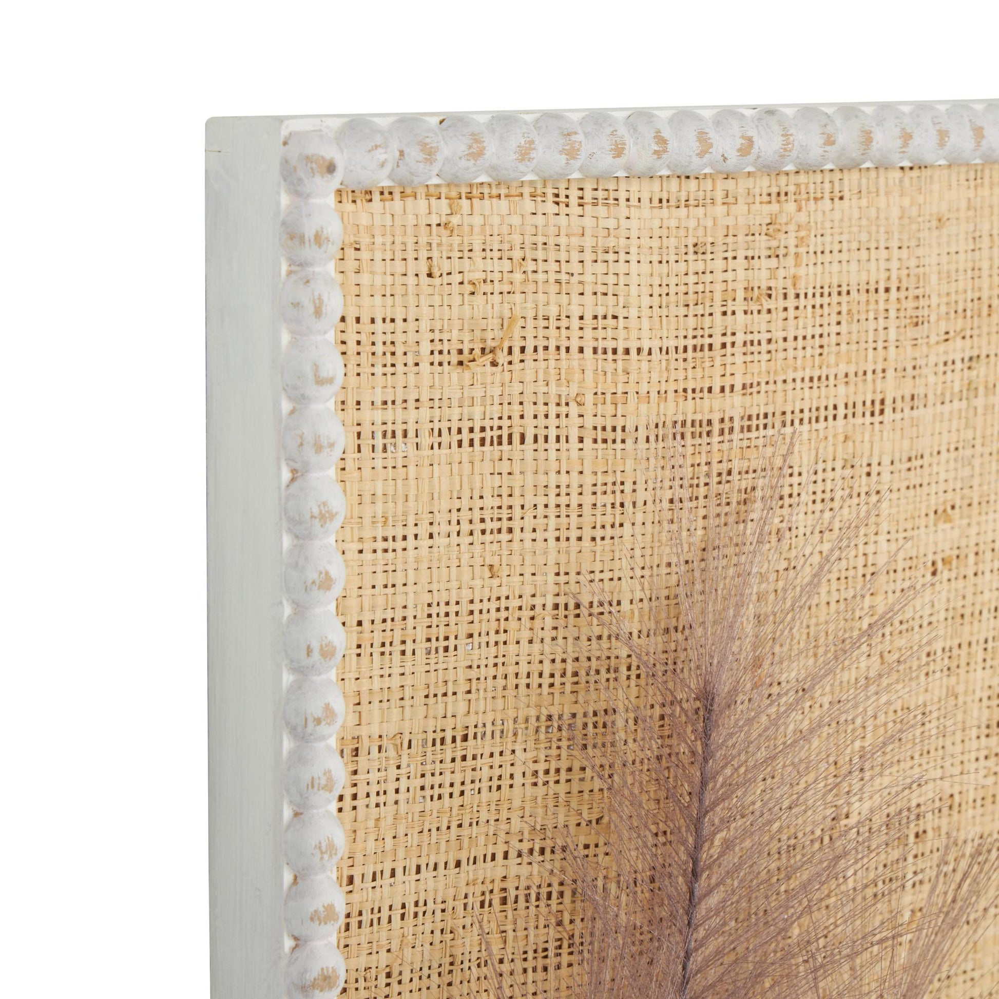 Set of 2 Leaf Brown Wood Handmade 3D Pampas Stem Living Room Framed Wall Art with Textured Backing and Beaded Frame