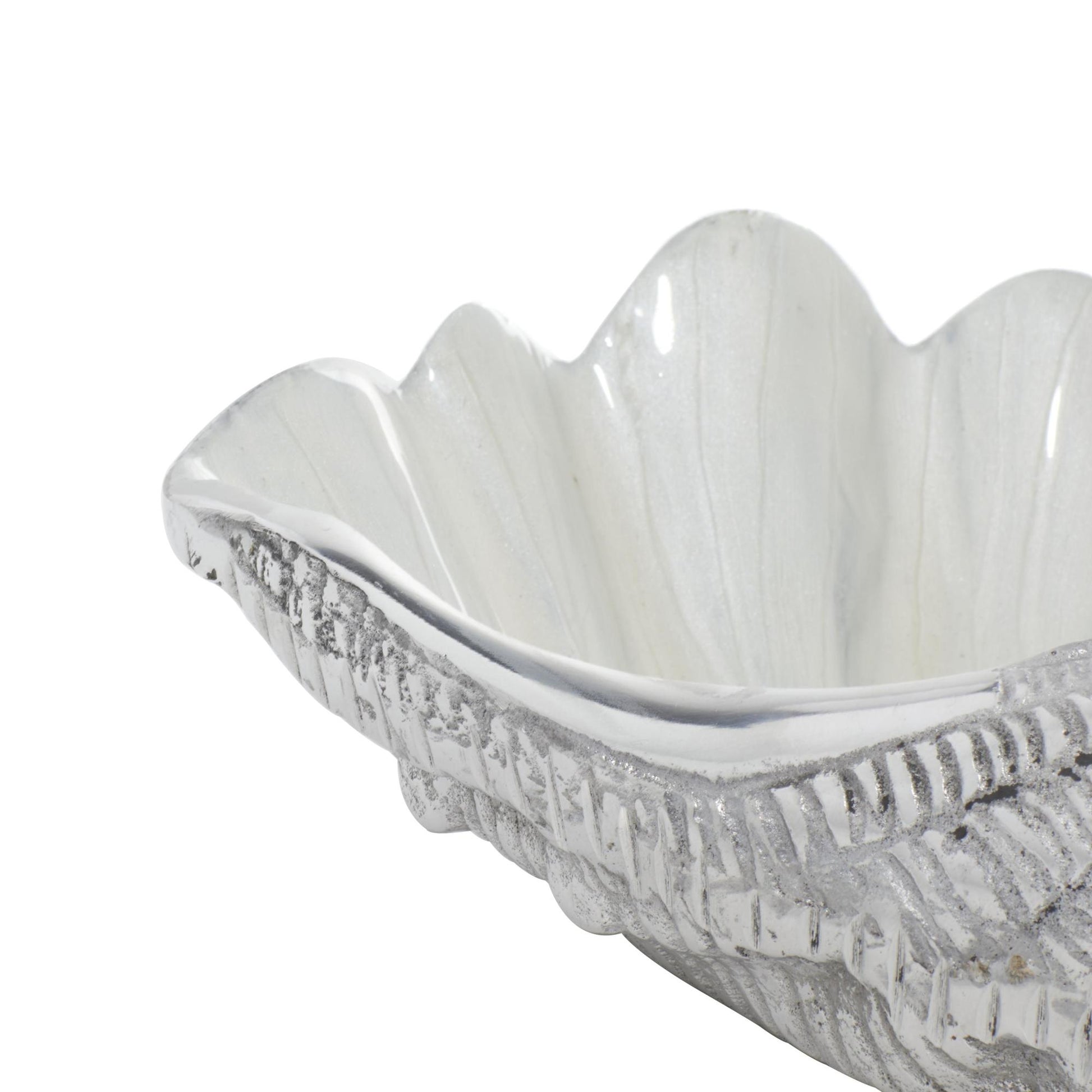 Shell White Aluminum Metal Shell Decorative Serving Bowl with Enamel Interior