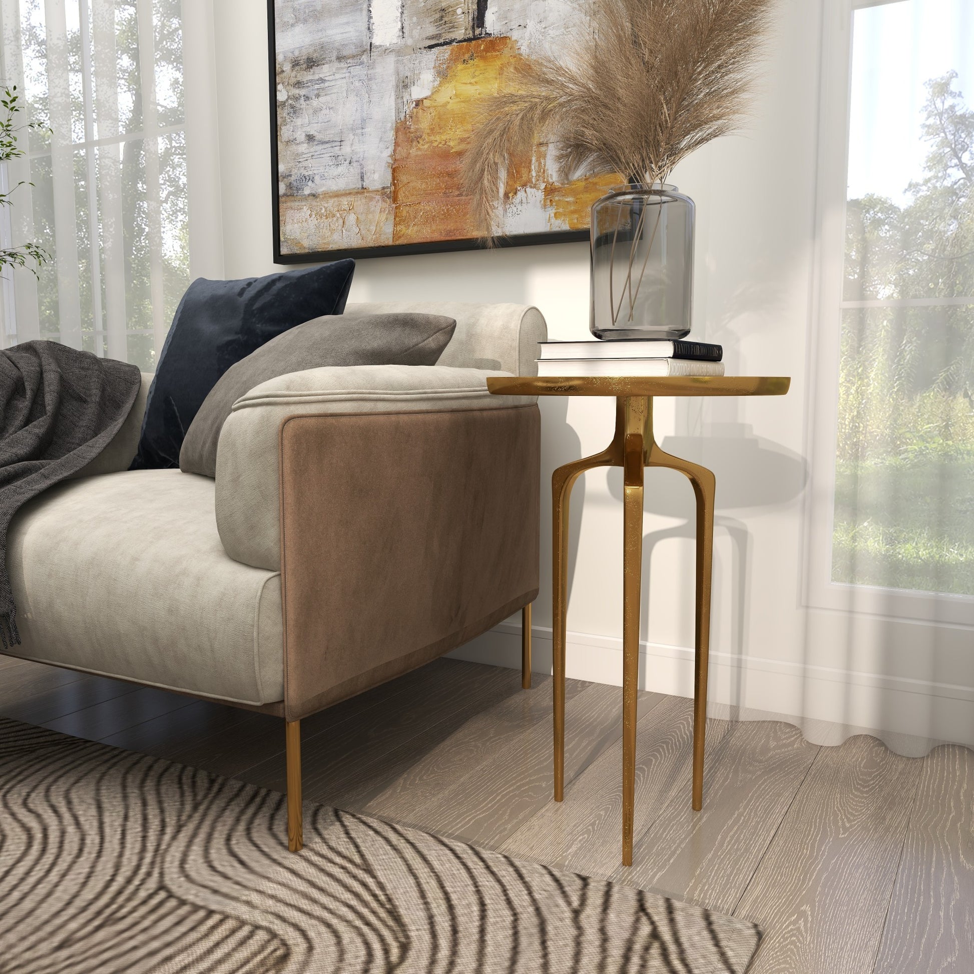 Aluminum Metal Slim Tray Top Side End Accent Table with 3 Tripod Legs 16" x 16" x 25"