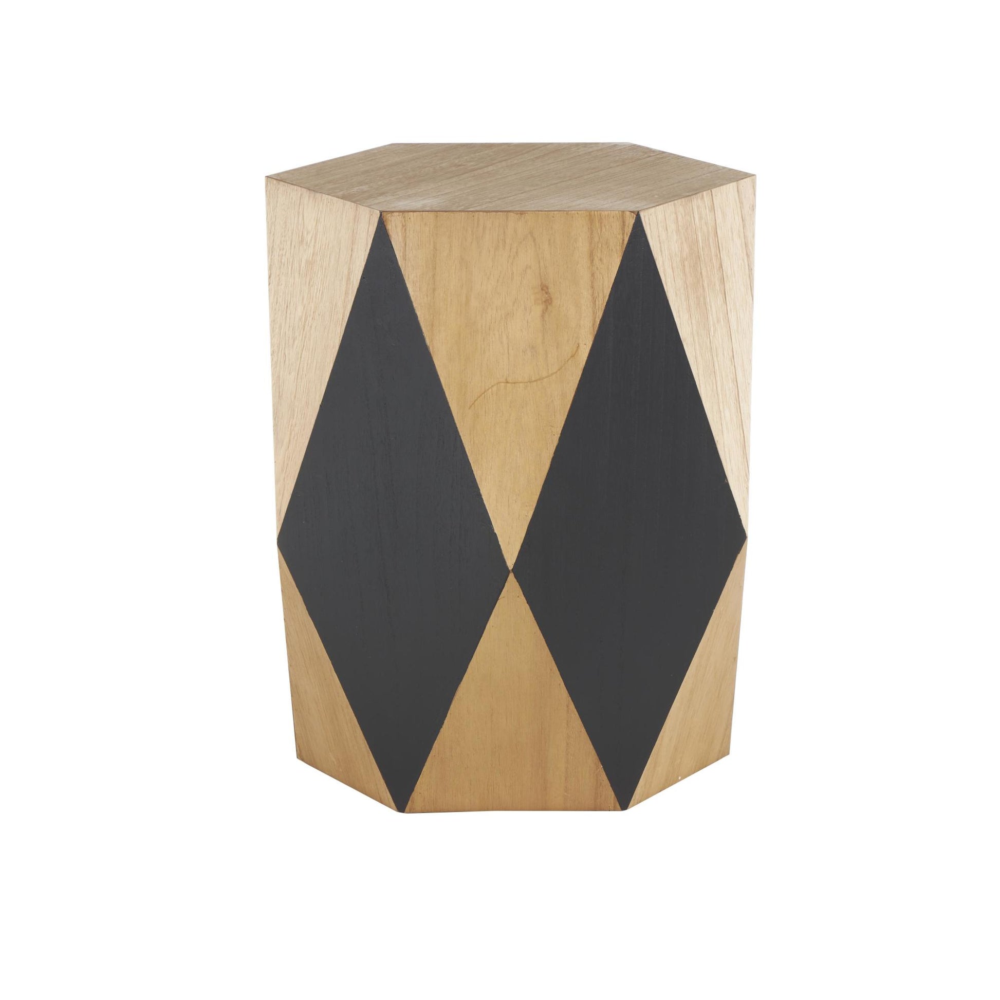 Geometric Brown Wood Diamond Side End Accent Table with Black Accents