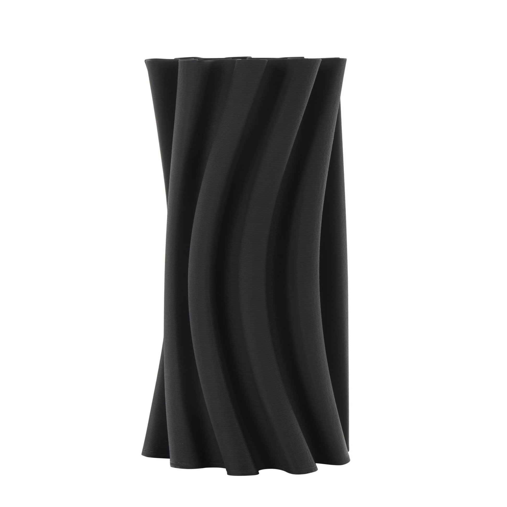 Abstract Black Ceramic Curvy Ribbed Decorative Vase with Floral Shaped Rim